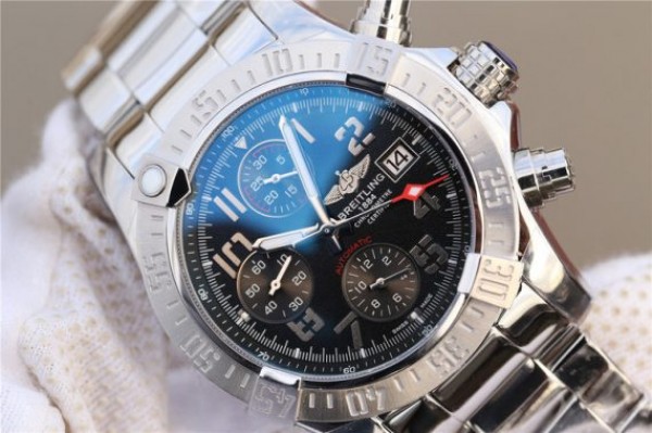 Replica Breitling Avenger II Chronograph 43mm SS GF Black Dial SS Bracelet A7750 - Top club