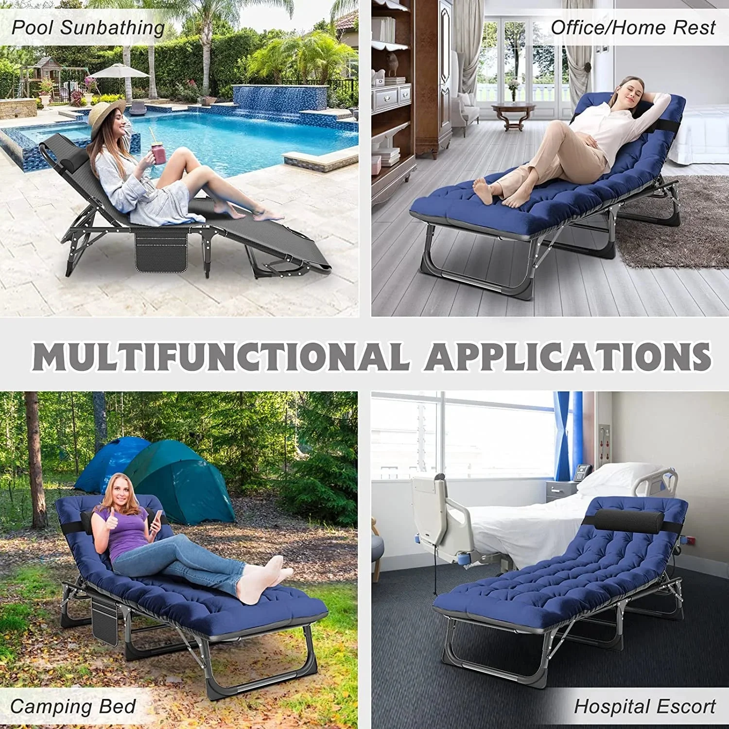 Slsy 5-Position Adjustable Folding Lounge Chair And Cot - 75.2" x 25.6" x 11.8" - Image 80 Slsy 5-Position Adjustable Folding Lounge Chair And Cot - 75.2" x 25.6" x 11.8" - Image 80