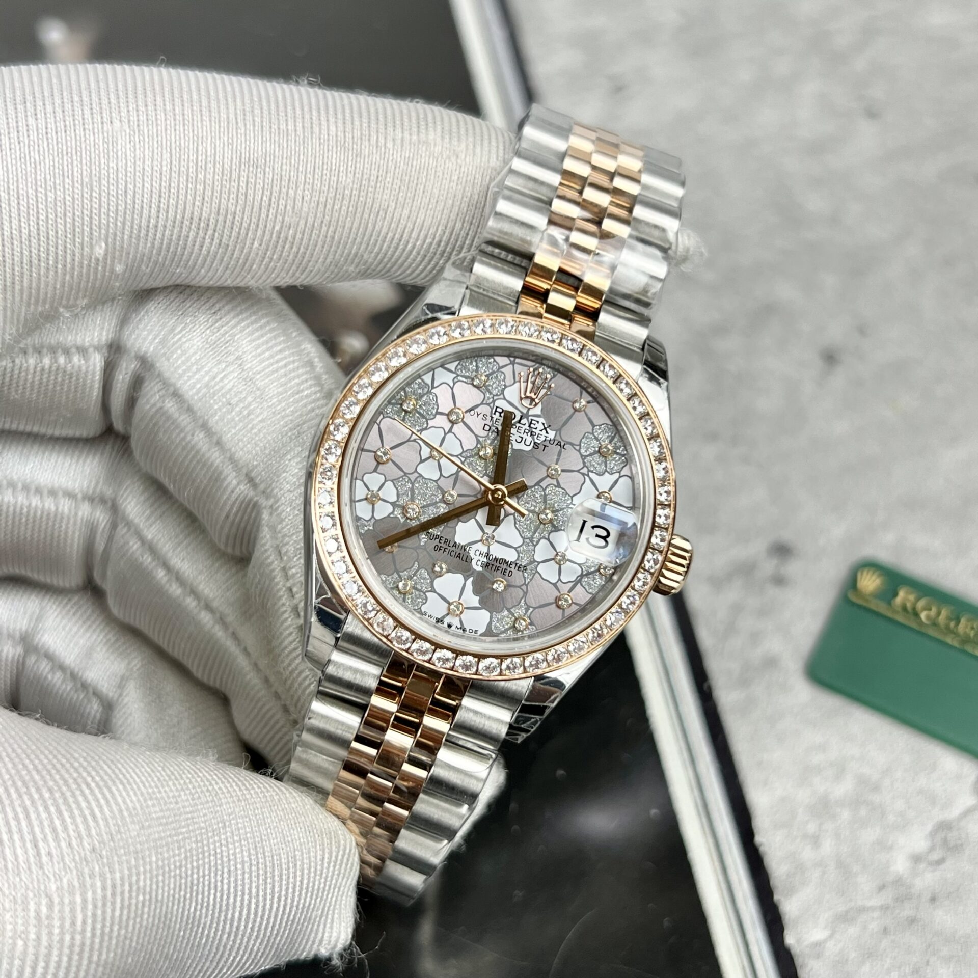 Rolex DateJust Replica Watch Flower Dial With Diamond Bezel 31mm - Elite Watch Atelier