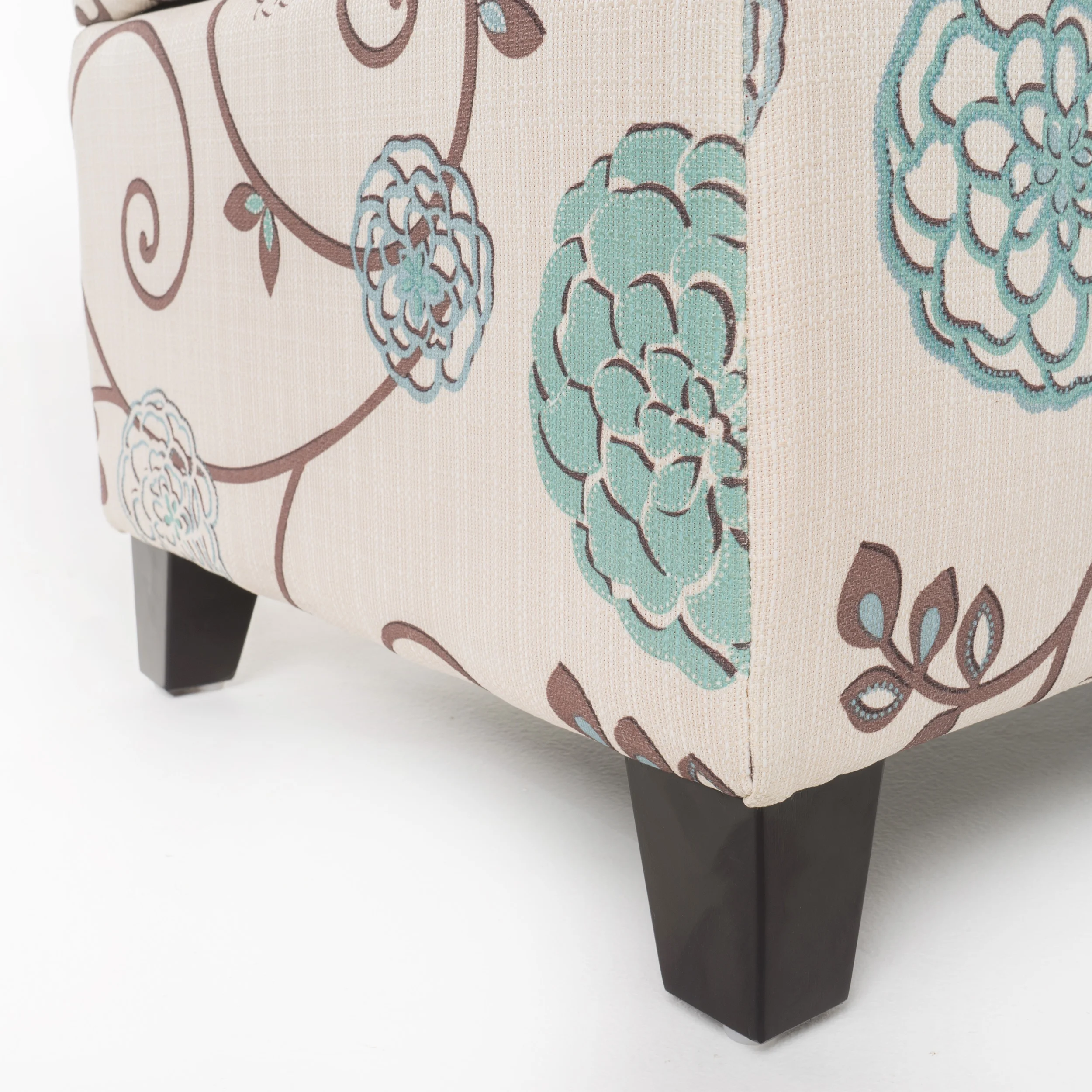 Noble House Hampton Contemporary Fabric Upholstered Storage Ottoman, White and Blue Floral - Image 14