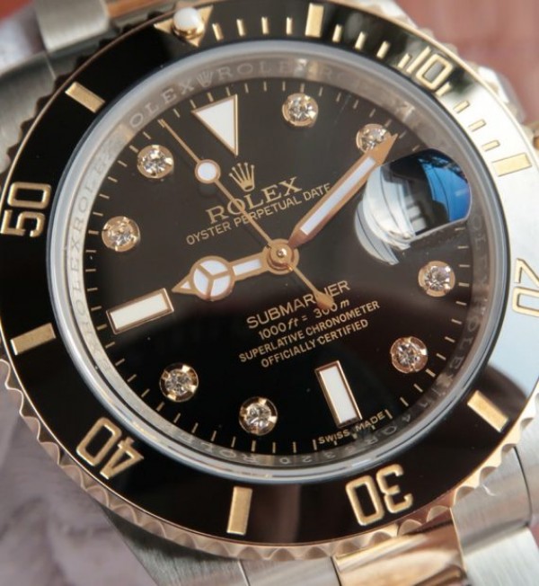 Replica Rolex Submariner 116613 LN Noob Black Dial Diamonds Markers SS/YG Bracelet A3135 - Top club
