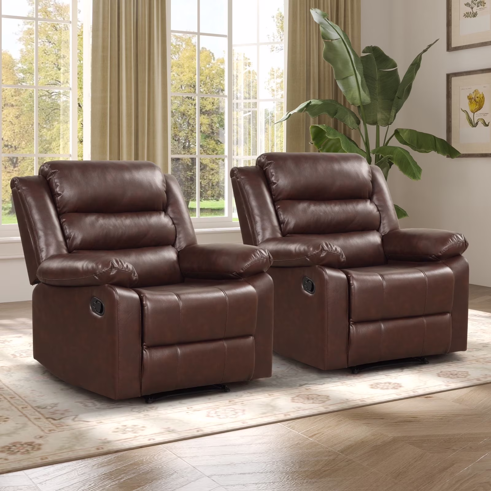 Bonzy Home Recliner Chairs for Living Room Overstuffed Breathable Fabric Reclining Chair Manual Sofa Brown - Image 11