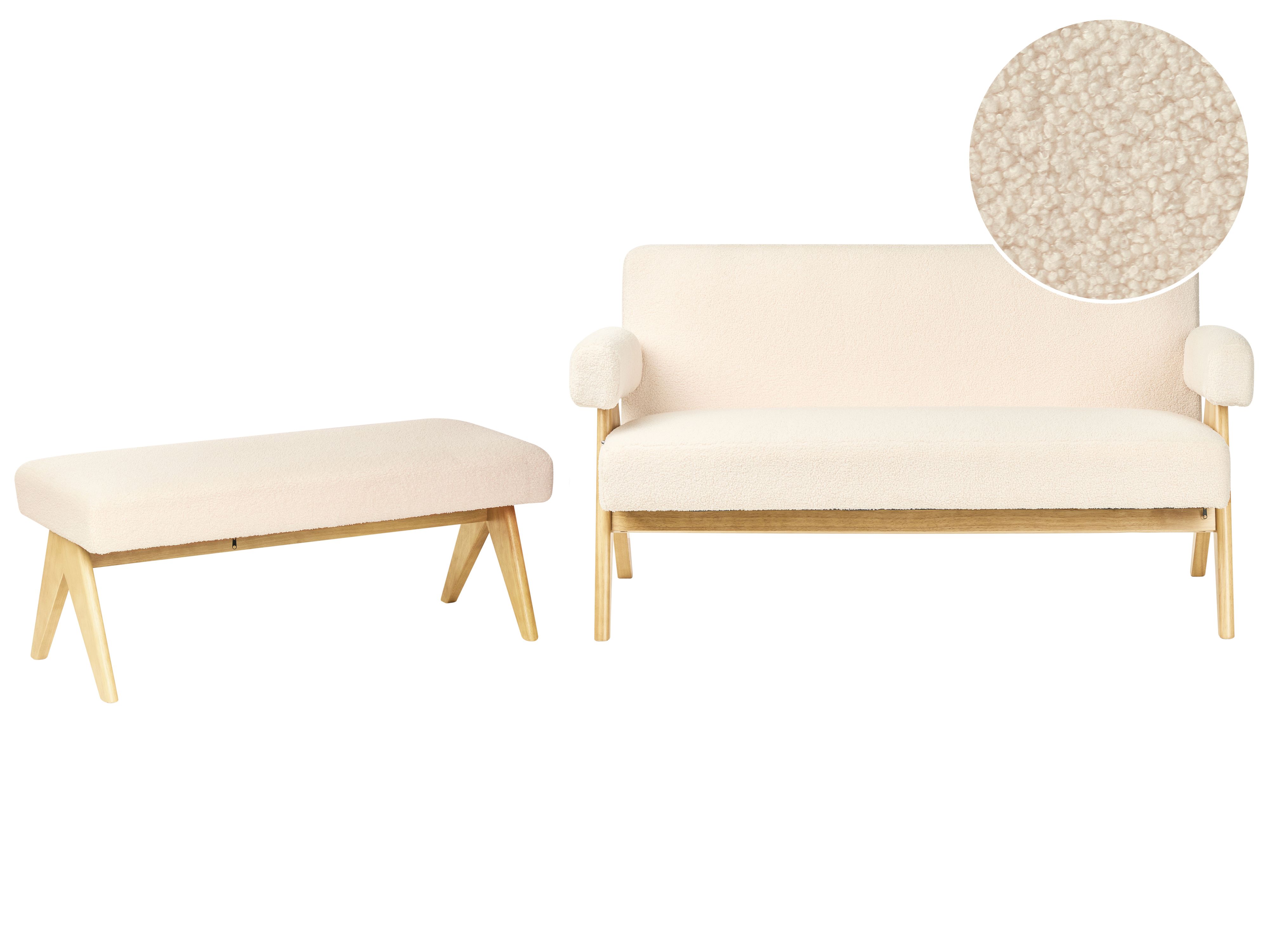 Living Room Set TAMRE Boucle Off-White/ Light Brown
