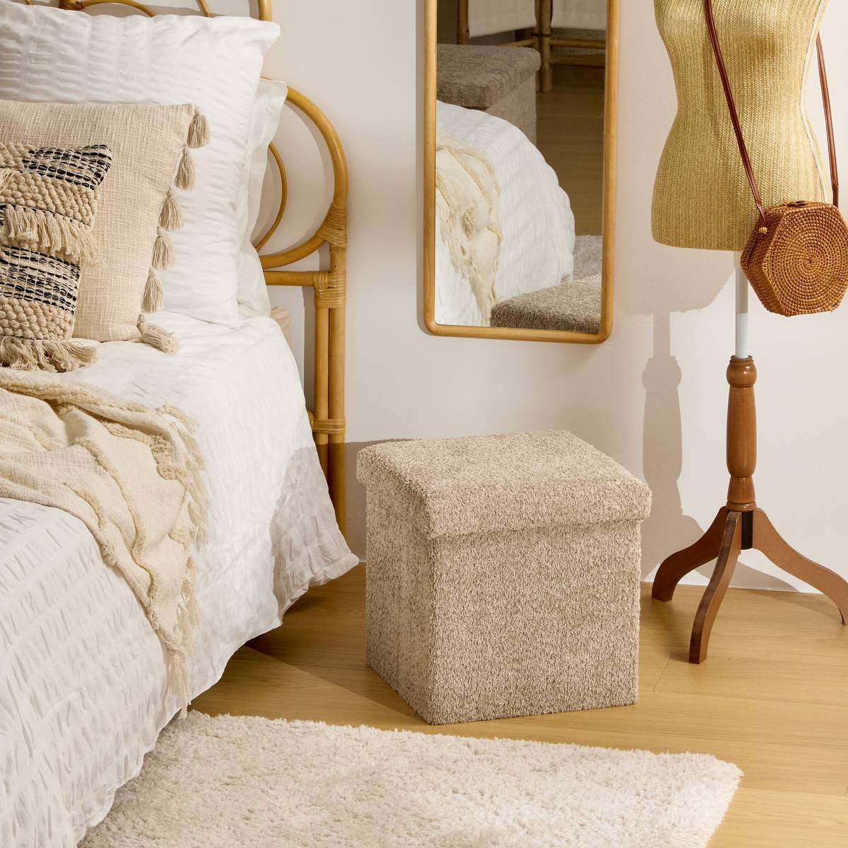 Folding Pouf "Soana" Beige, 38x38 cm