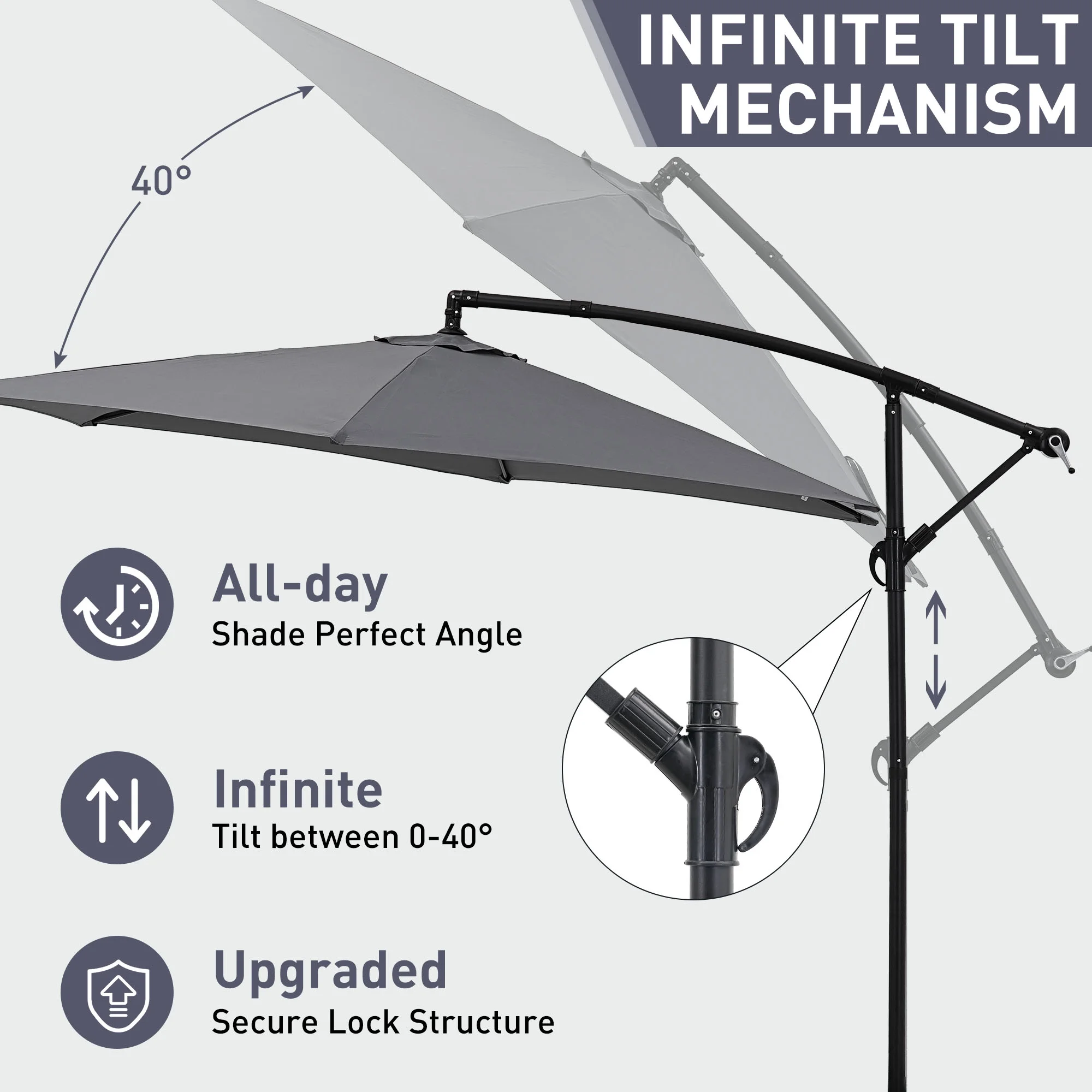 Ainfox 10ft Cantilever Patio Umbrella with Lights, Offset Market Umbrella with Sandbags Weighted Base and Cross Base,Khaki - Image 28