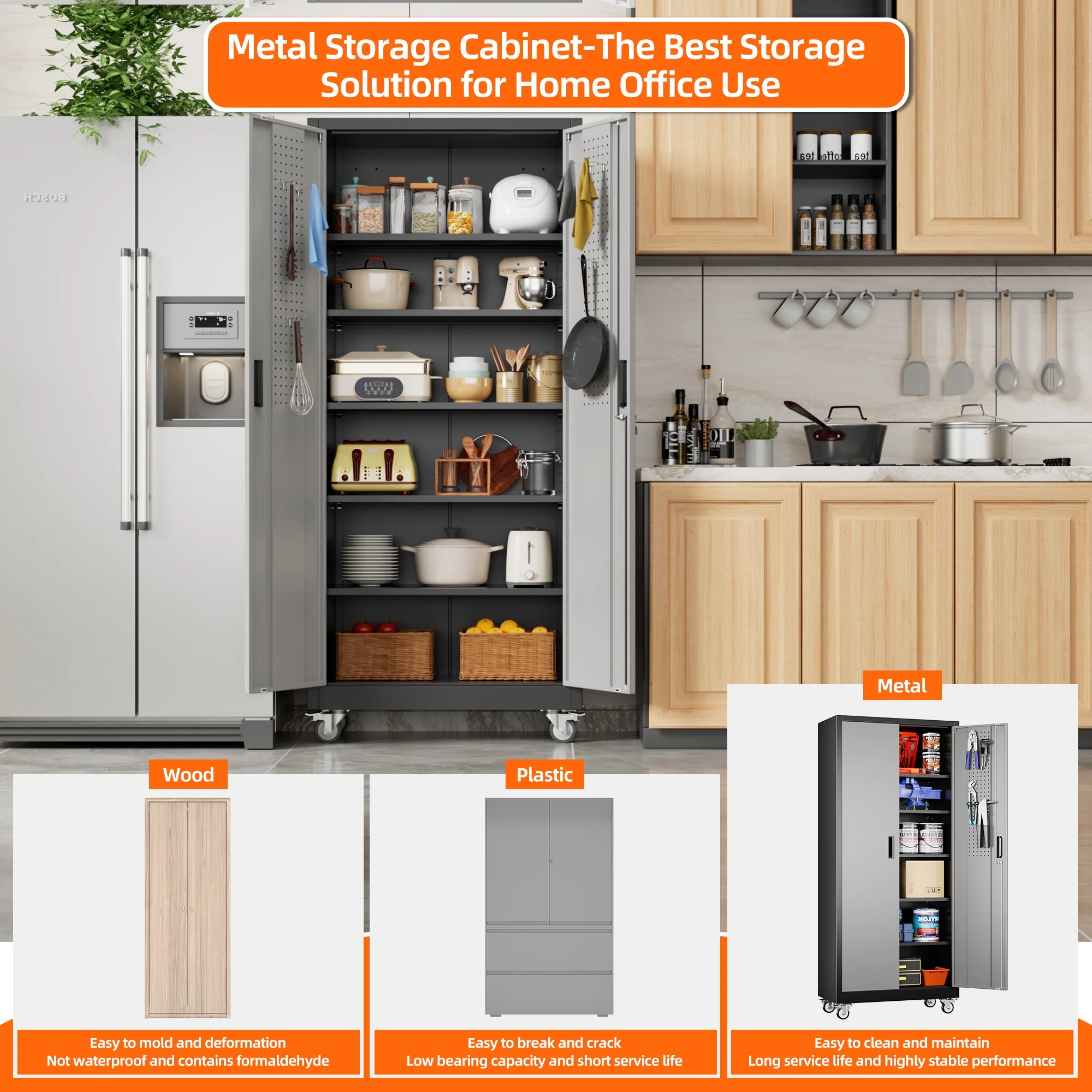 GangMei 71 inches Tall Metal Rolling Garage Storage Cabinets with Locking Doors and 5 Adjustable Shelves, Metal Storage Cabinet for Garage, Office, Home, Classroom, Assemble Required(Black) - Image 35