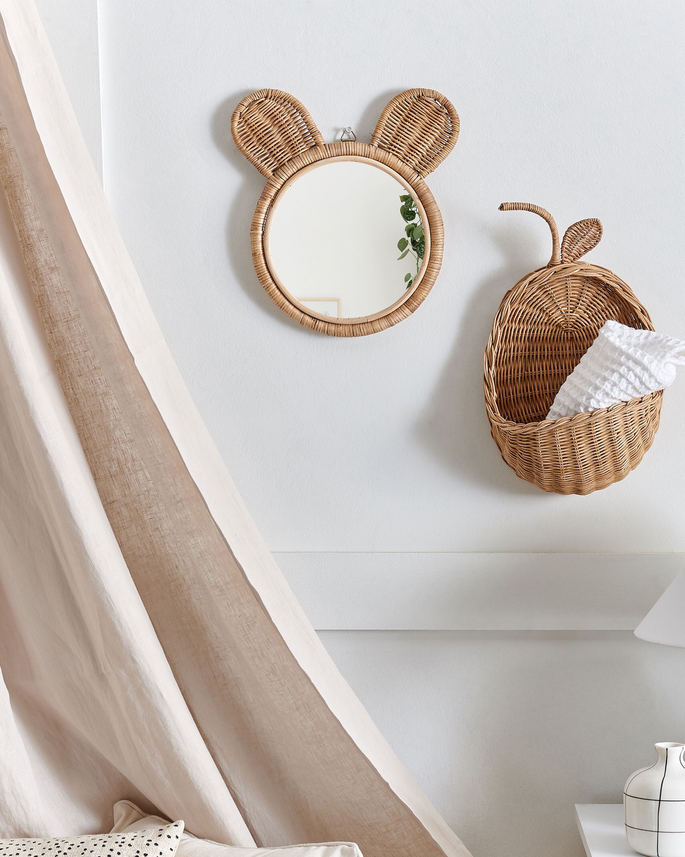 Wall Mirror ASHANTI 30 cm 33 cm Rattan Natural