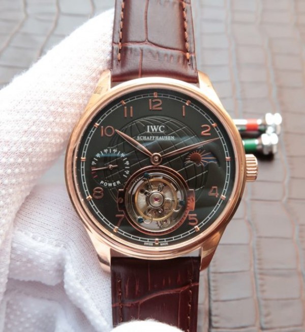 Replica IWC Portuguese Tourbillon Power Reserve Moonphase RG Markers Black Dial - Top club