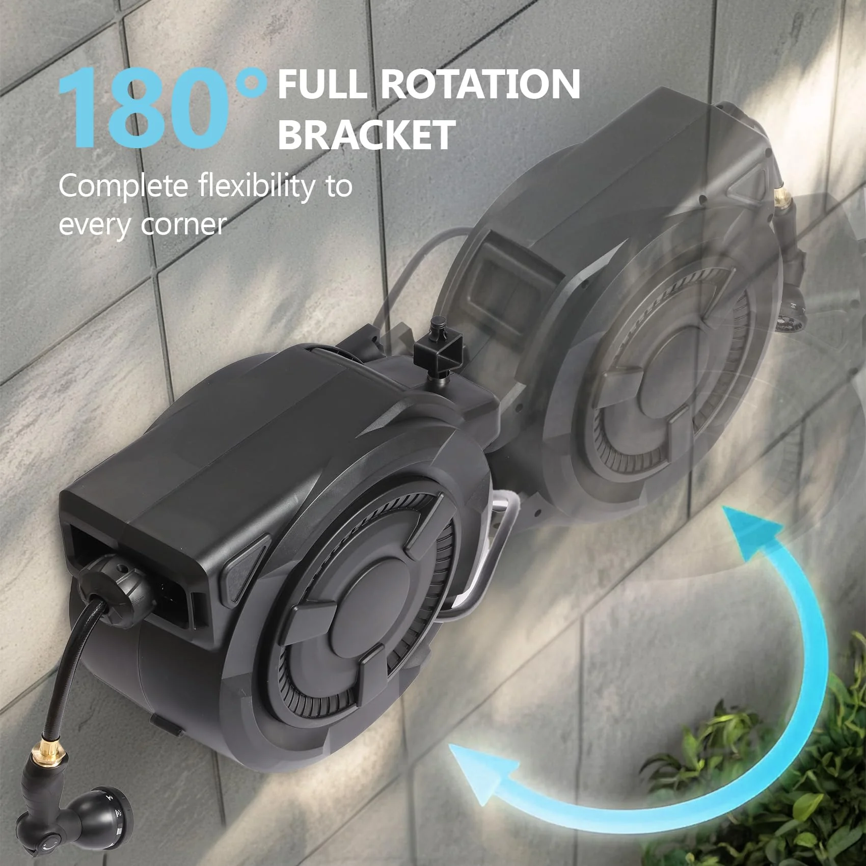 Wall-Mounted Retractable Garden Hose Reel With 100 ft 1/2 Inch Hose And 180 Degree Swivel - Image 6 Wall-Mounted Retractable Garden Hose Reel With 100 ft 1/2 Inch Hose And 180 Degree Swivel - Image 6