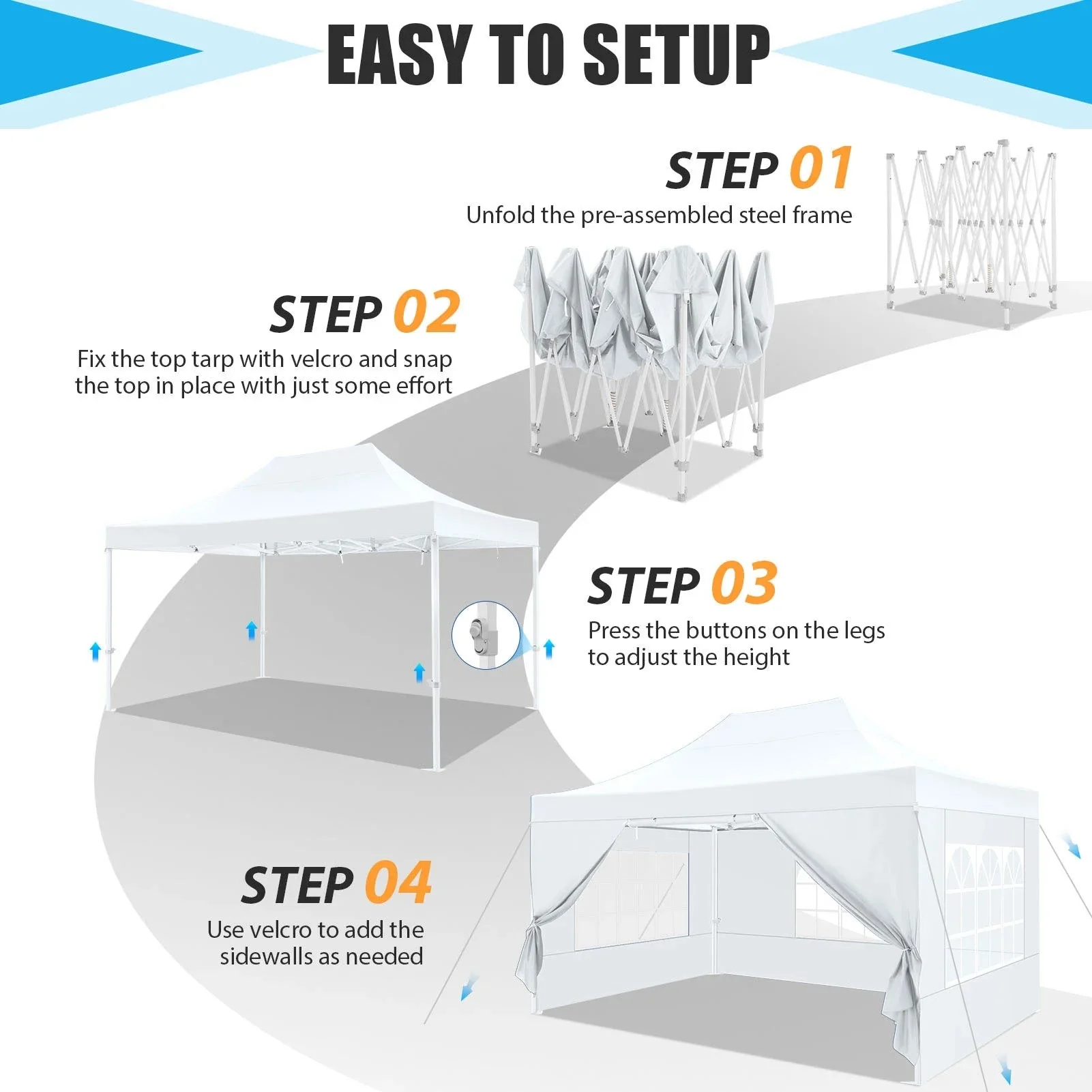 HOTEEL Heavy Duty Pop-Up Canopy Tent 10x15, 4 Sidewalls, Black - Image 13 HOTEEL Heavy Duty Pop-Up Canopy Tent 10x15, 4 Sidewalls, Black - Image 13