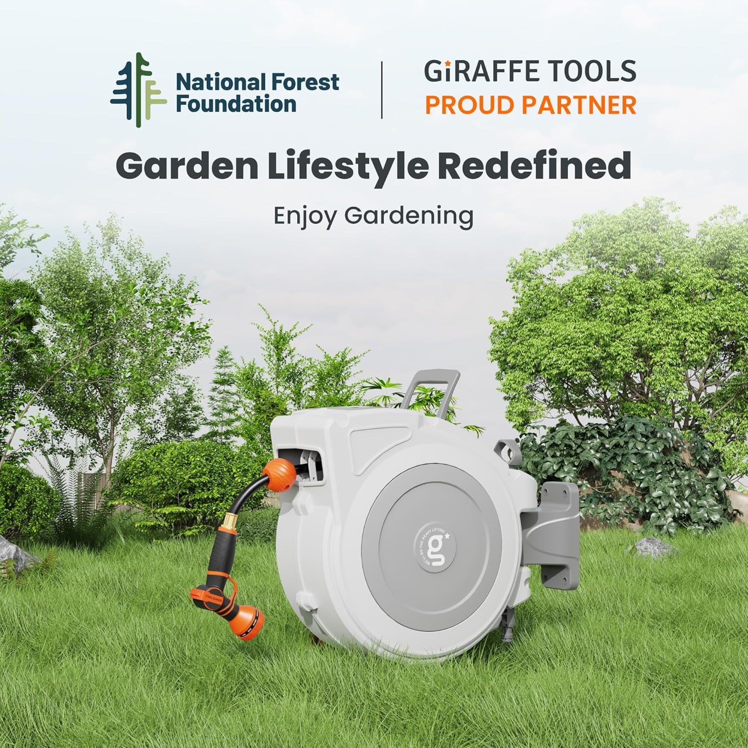 Giraffe Tools Retractable Garden Hose Reel with 1/2in-100ft Water Hose, Plastic Bracket, Wall Mounted, Dark Grey - Image 43