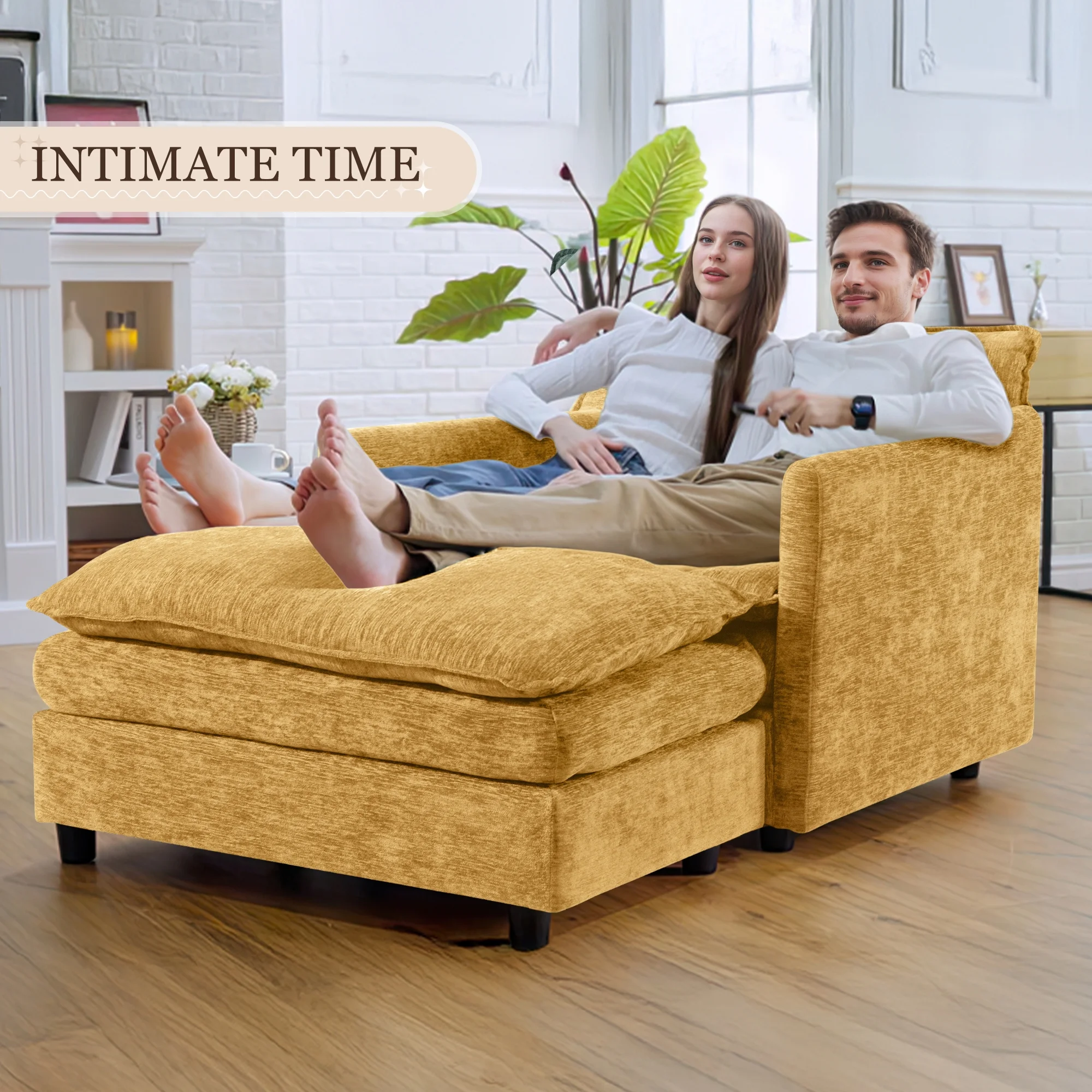 Muumblus Oversized Lounge Chair with Ottoman, Cloud Accent Armchair for Living Room, Beige Chenille - Image 31