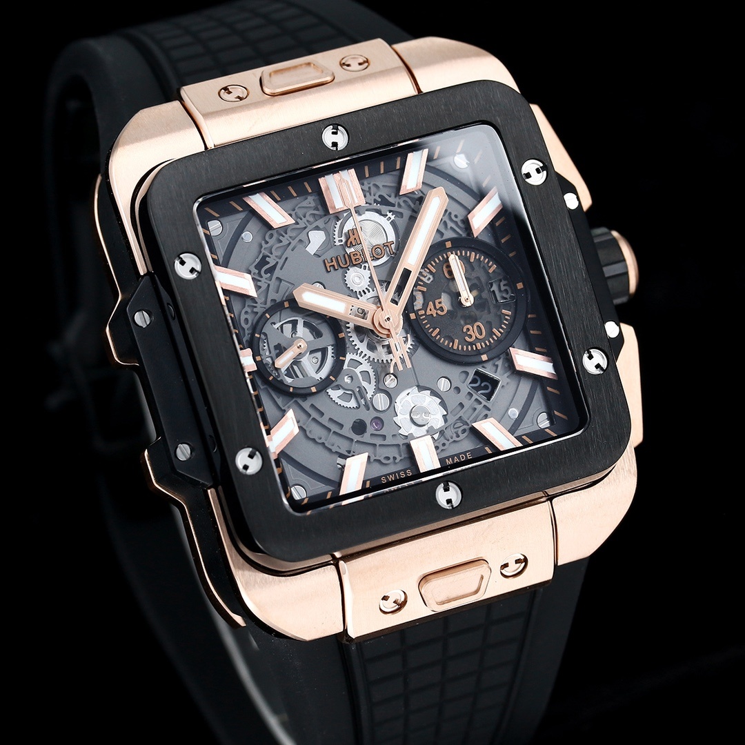 Hublot Big Bang, Square Bang Unico 42mm Textured Rubber Strap(1:1 replica) - Top club