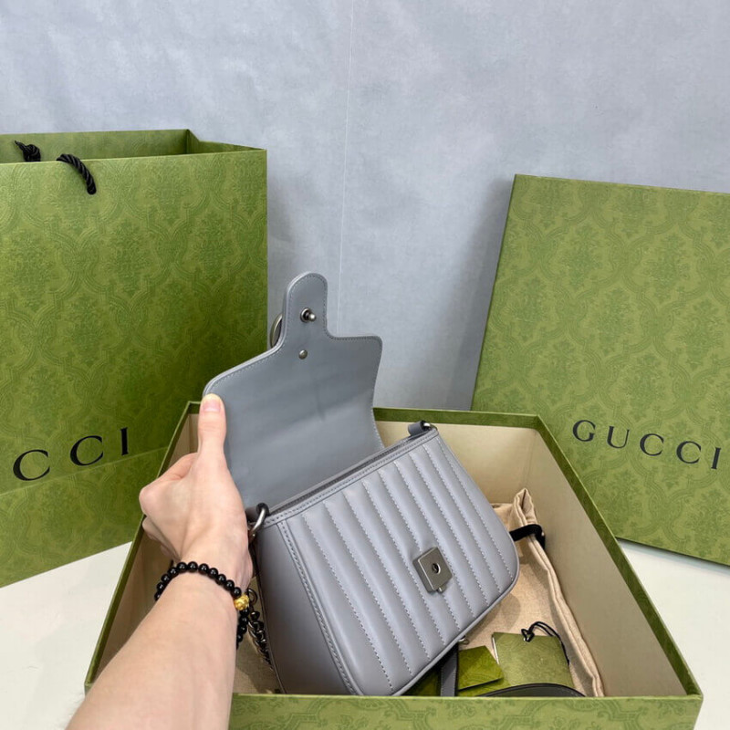 Replica Gucci Gg Marmont Grey Matelasse Leather Mini Top Handle Bag 5835711:1High-quality replica
