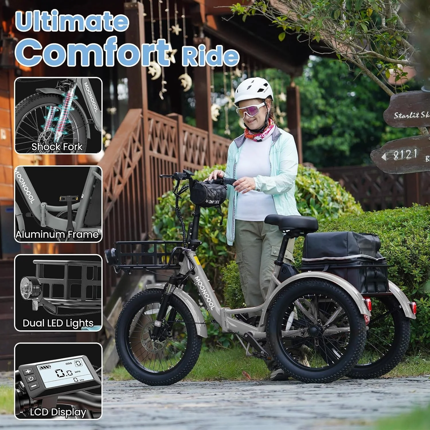 MOONCOOL TK1 Folding Electric Tricycle for Adults,48V 14.5Ah Removable battery, 500W(Peak 1000w)Motor, 20" Fat Tire Step-Thru 3Wheel Electric Bicycle w/Front&Rear Baskets, Certified to UL 2849 by SGS - Image 56