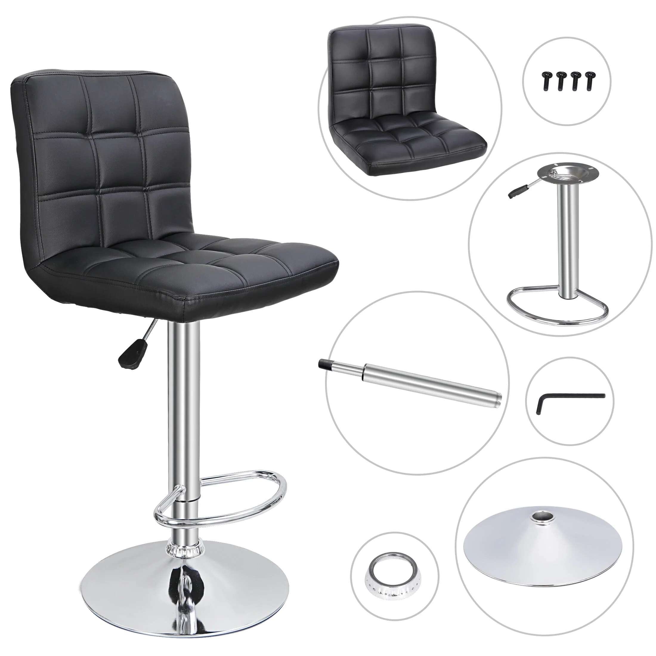 ZENY Set of 4 Bar Stool Soft Cushion Metal Frame 24-32" Swivel Chair, Black - Image 7