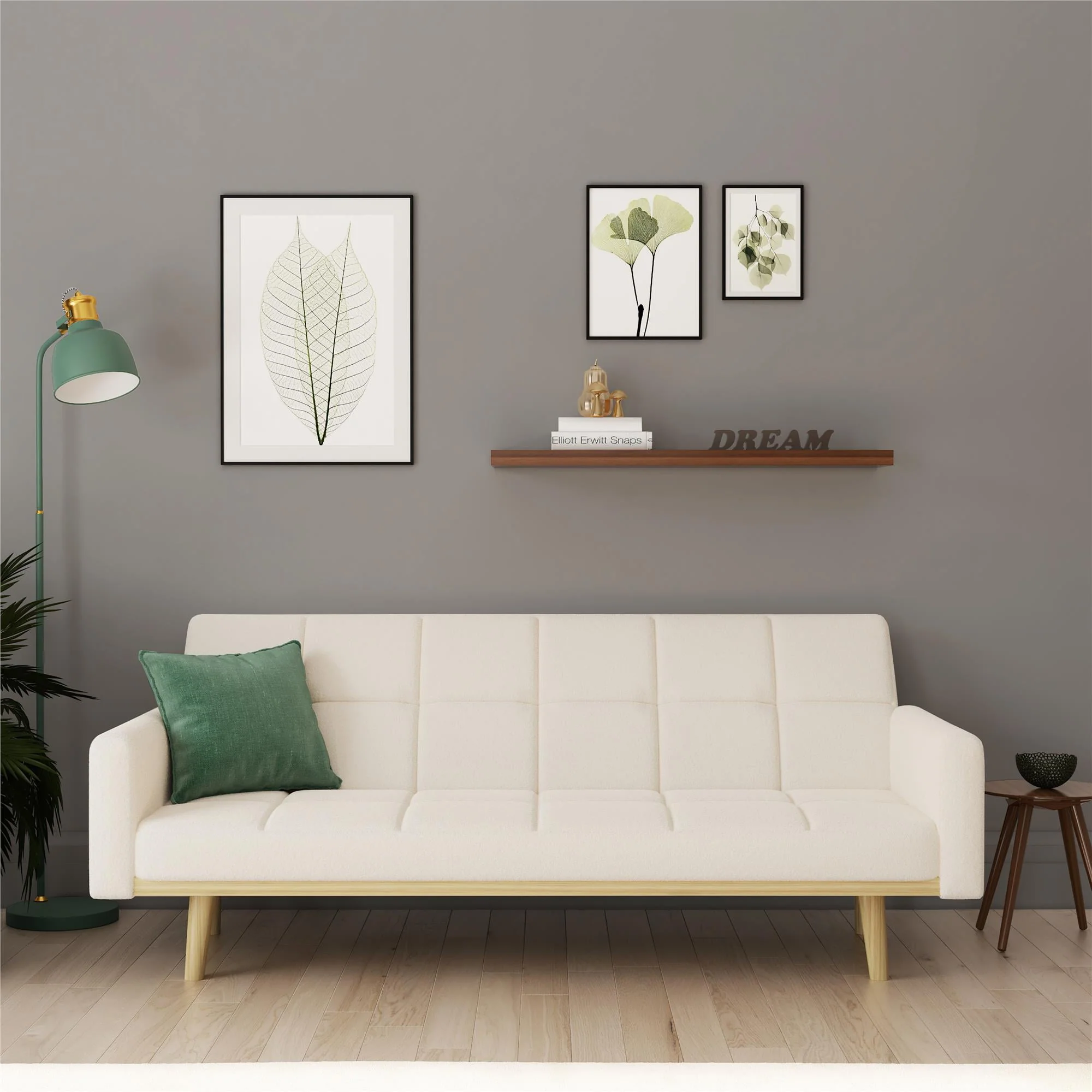 DHP Brigid Teddy Fabric Futon Sofa Bed and Couch Sleeper, Ivory