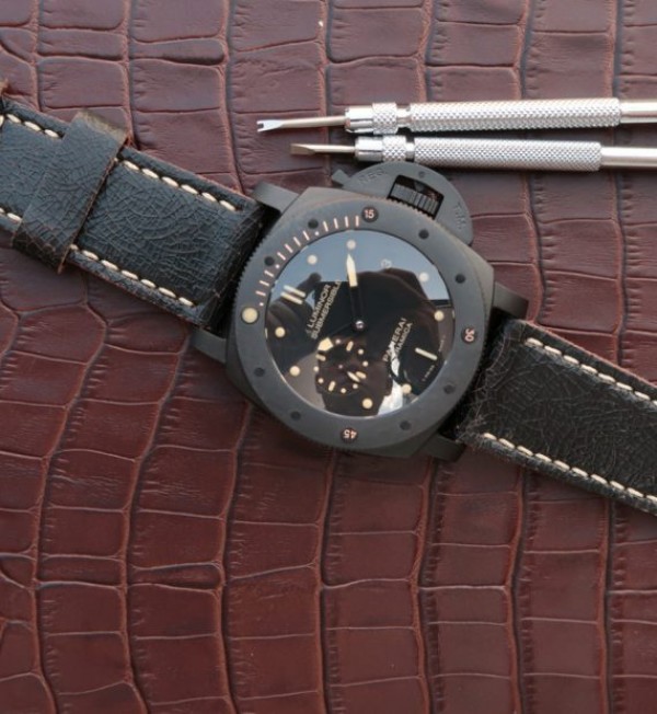 Replica Panerai XF PAM508 Real Ceramic Black Distressed Calfskin Strap - Top club