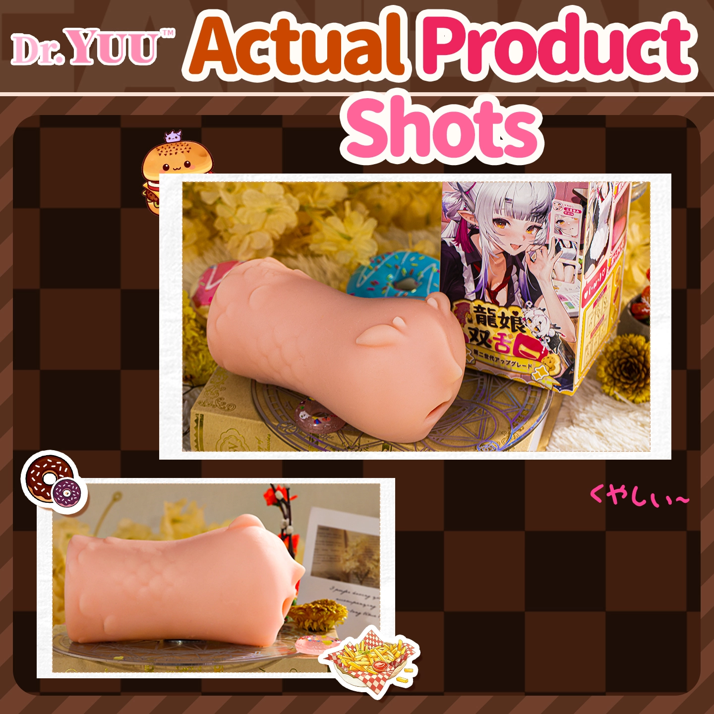 Real-life product photography of the Dr.YUU dragon waifu double tongue oral masturbator