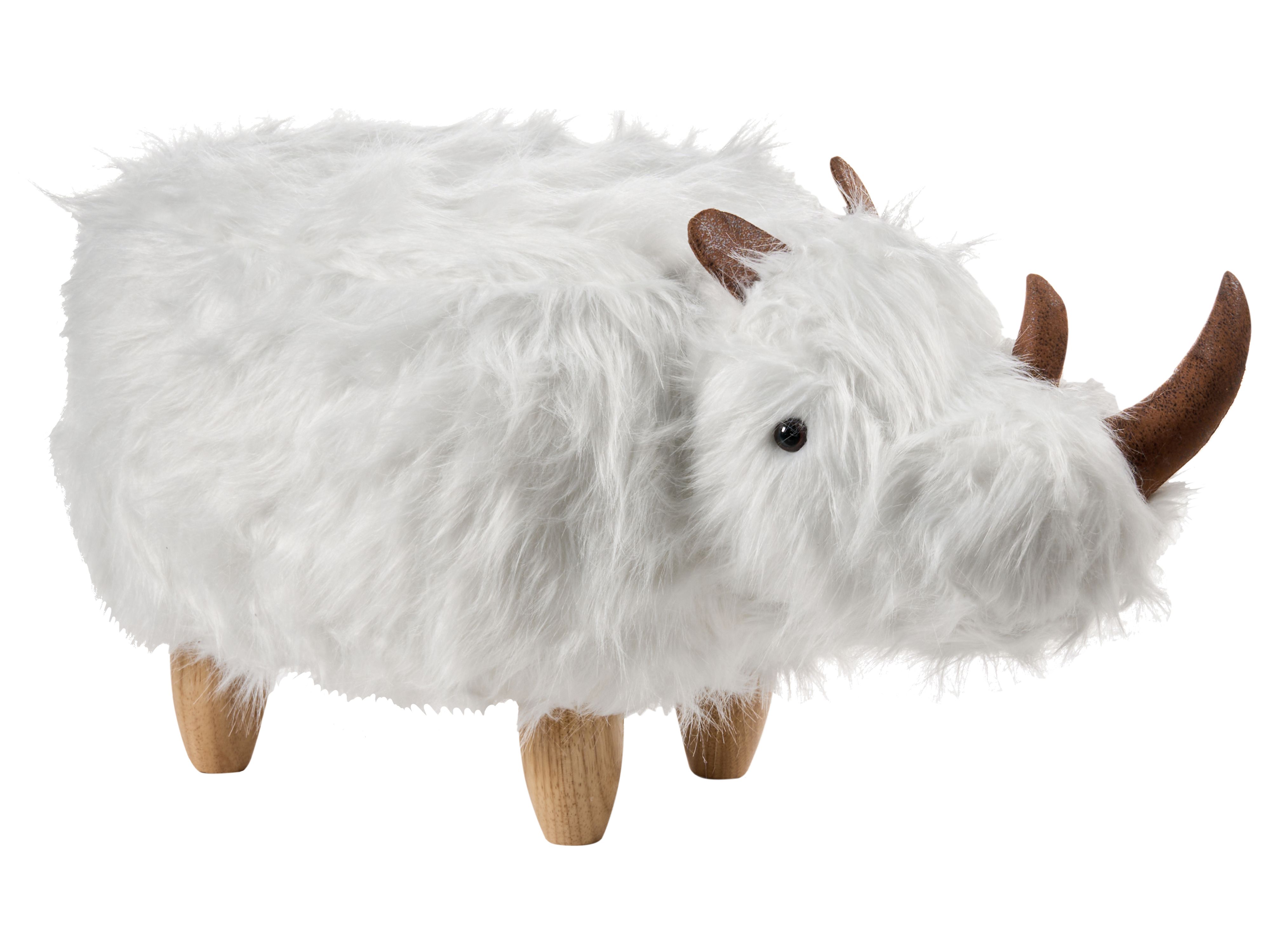 Animal Stool WOOLLY Faux Fur White Rhino