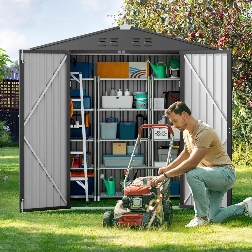 6' x 4' Outdoor Storage Shed on Sale, Aiho Shed & Outdoor Storage Clearance, Metal Storage Shed for Outside, Backyard, Garden & Patio - Dark Gray - Image 4
