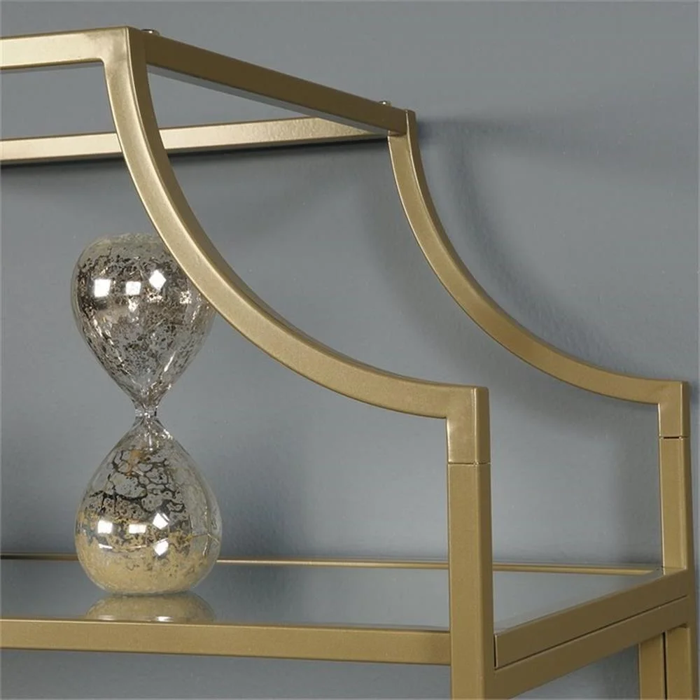 Pemberly Row 5-Shelf Modern Metal Bookcase in Gold Satin/Faux Deco Stone - Image 27