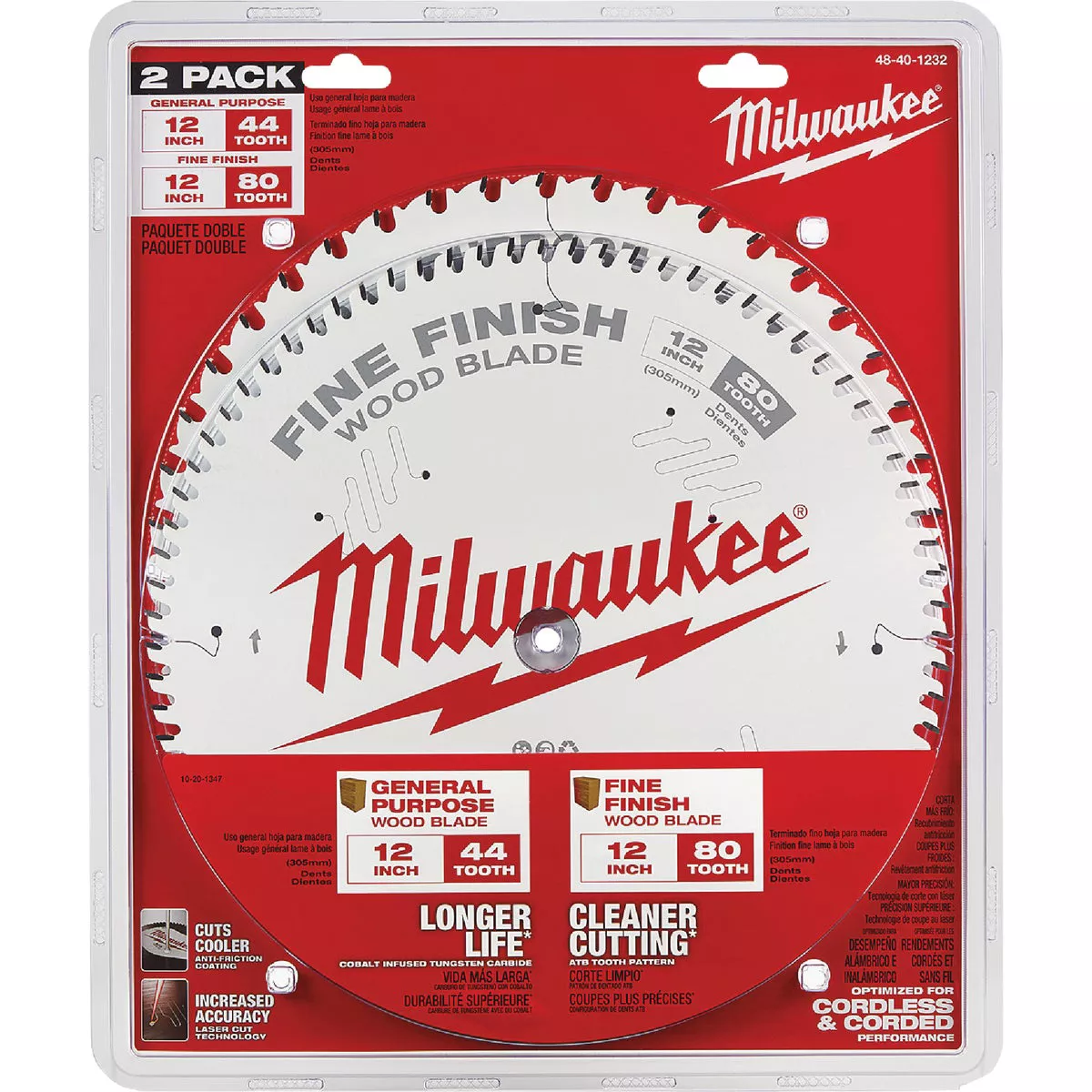 Milwaukee 12 In. 44-Tooth General Purpose & 80-Tooth Fine Finish Wood Circular Saw Blade Set
