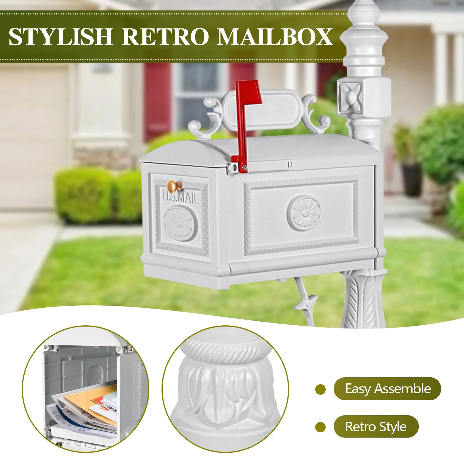 Betisef Large Cast Aluminum Mailbox Barcelona Decorative Post Mail Box Combination Stratford Heavy Duty - Image 17