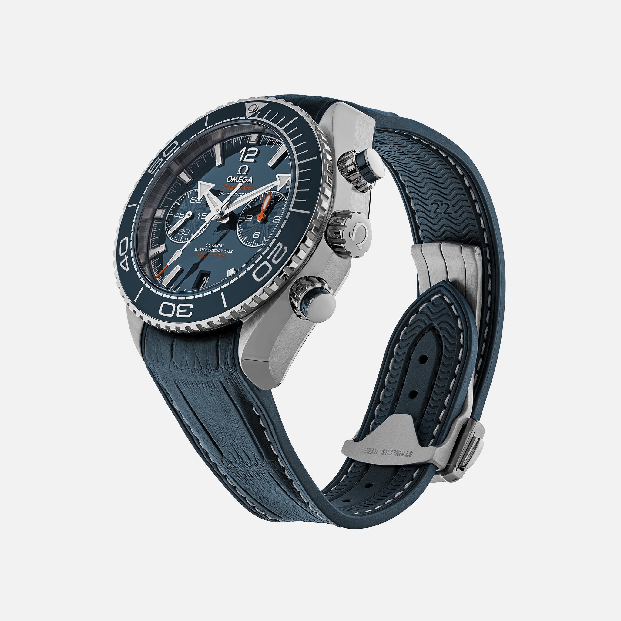 Seamaster Planet Ocean 600M Co-Axial Master Chronometer Chronograph 45.5mm Blue Dial On Leather Strap With Rubber Lining(1:1 replica) - Top club