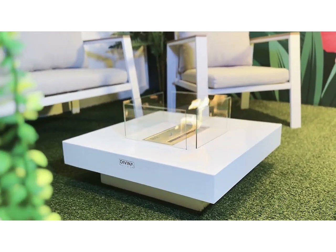 Cheminée bioéthanol sur pied PanareaWhite 70x70x35 pour intérieur/extérieur