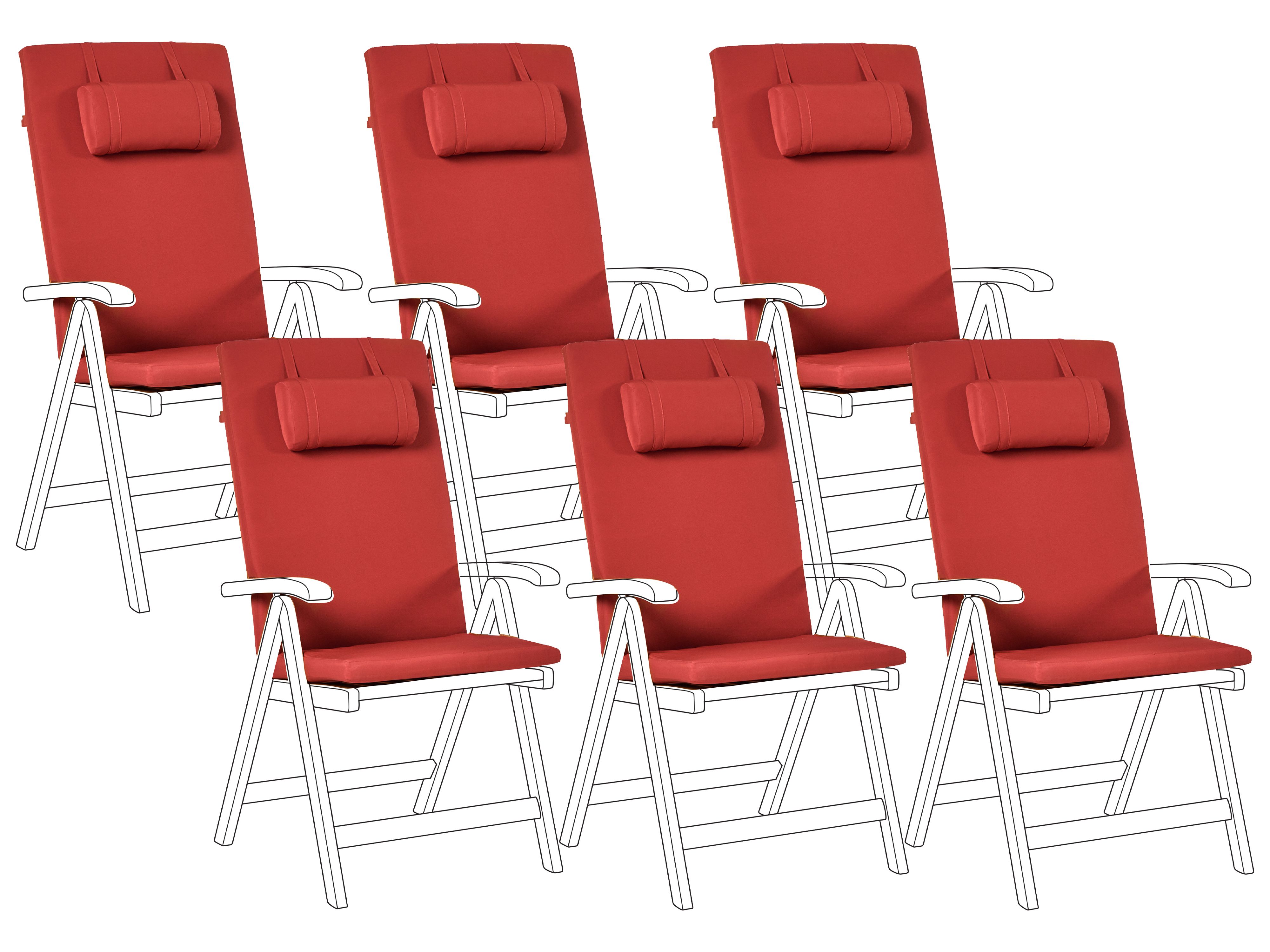 Set of 6 Back/Seat Cushions JAVA/AMANTEA PREMIUM 50 x 70 cm Red
