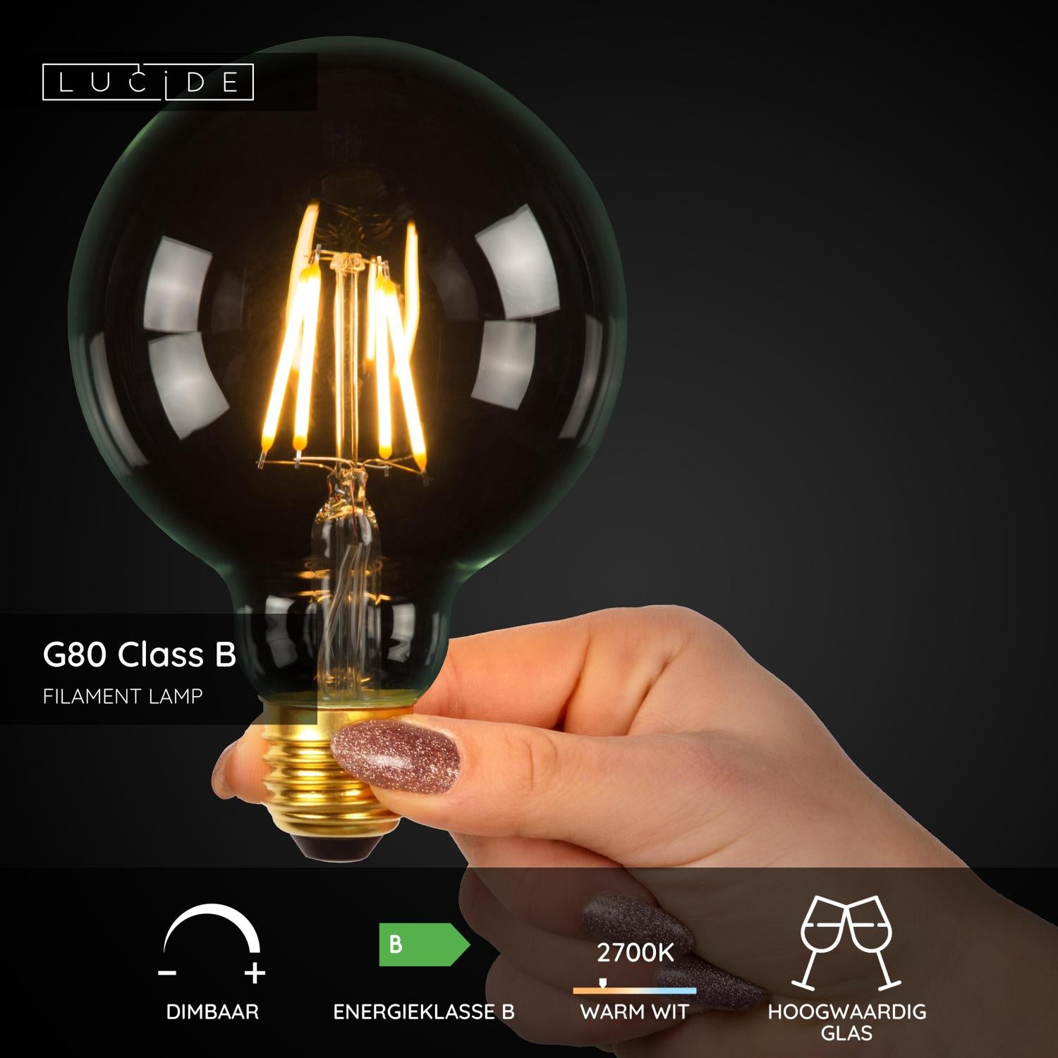 Lucide G80 Class B Filament lamp - Transparant (set van 4)