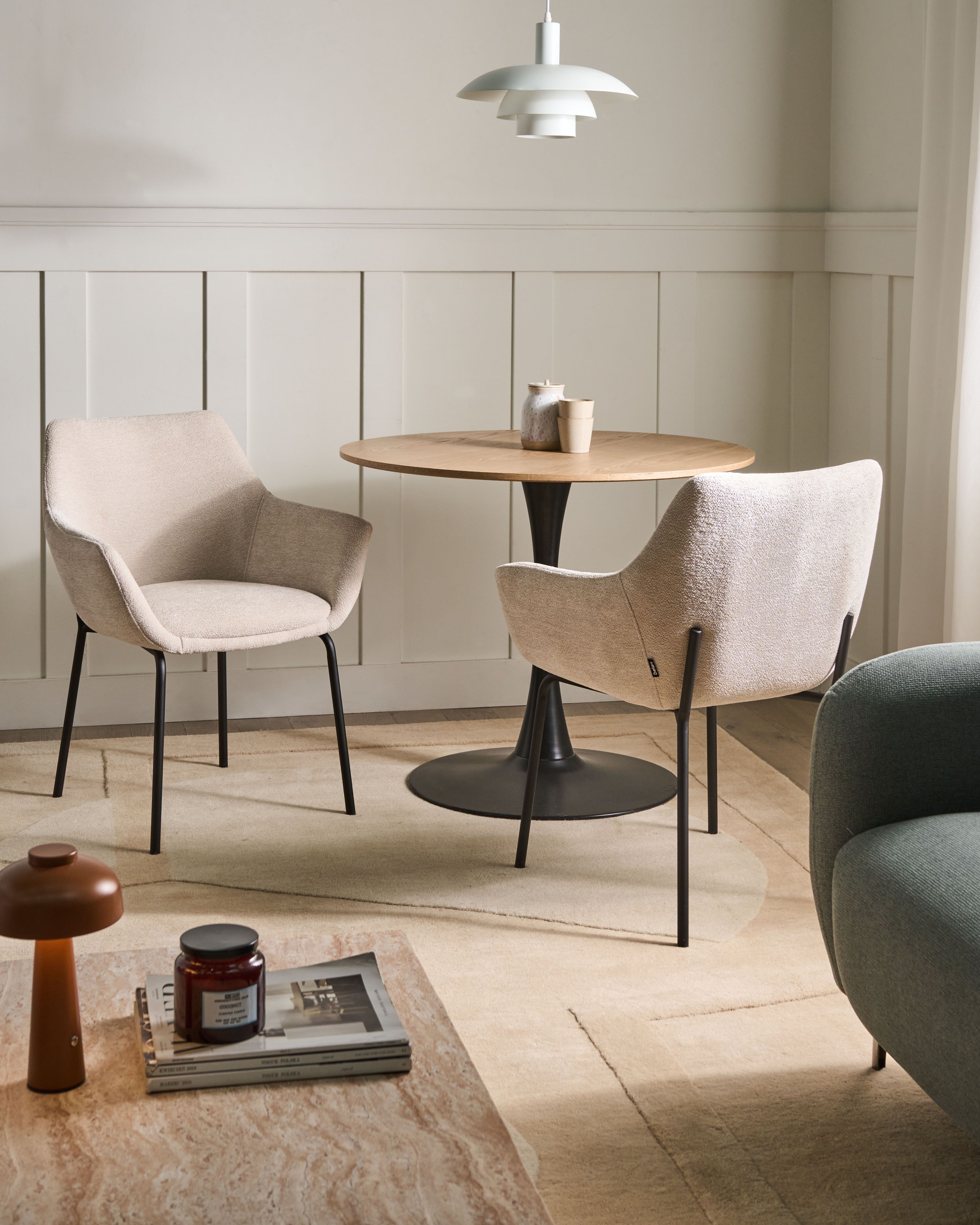 Set of 2 Dining Chairs BOWDON Chenille Light Beige