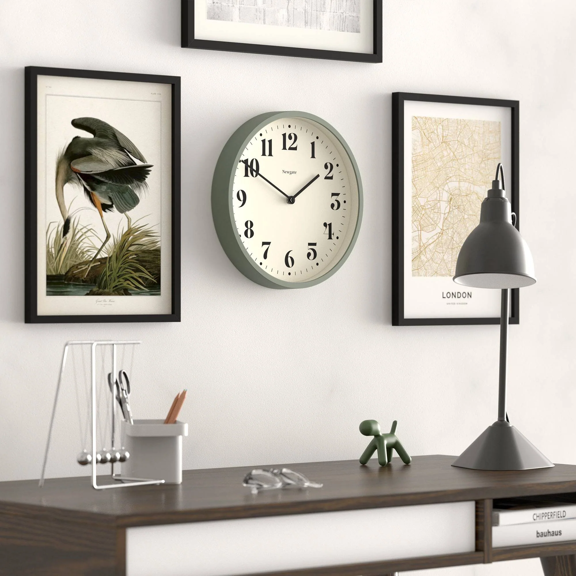 Newgate Number Four wall clock in asparagus green