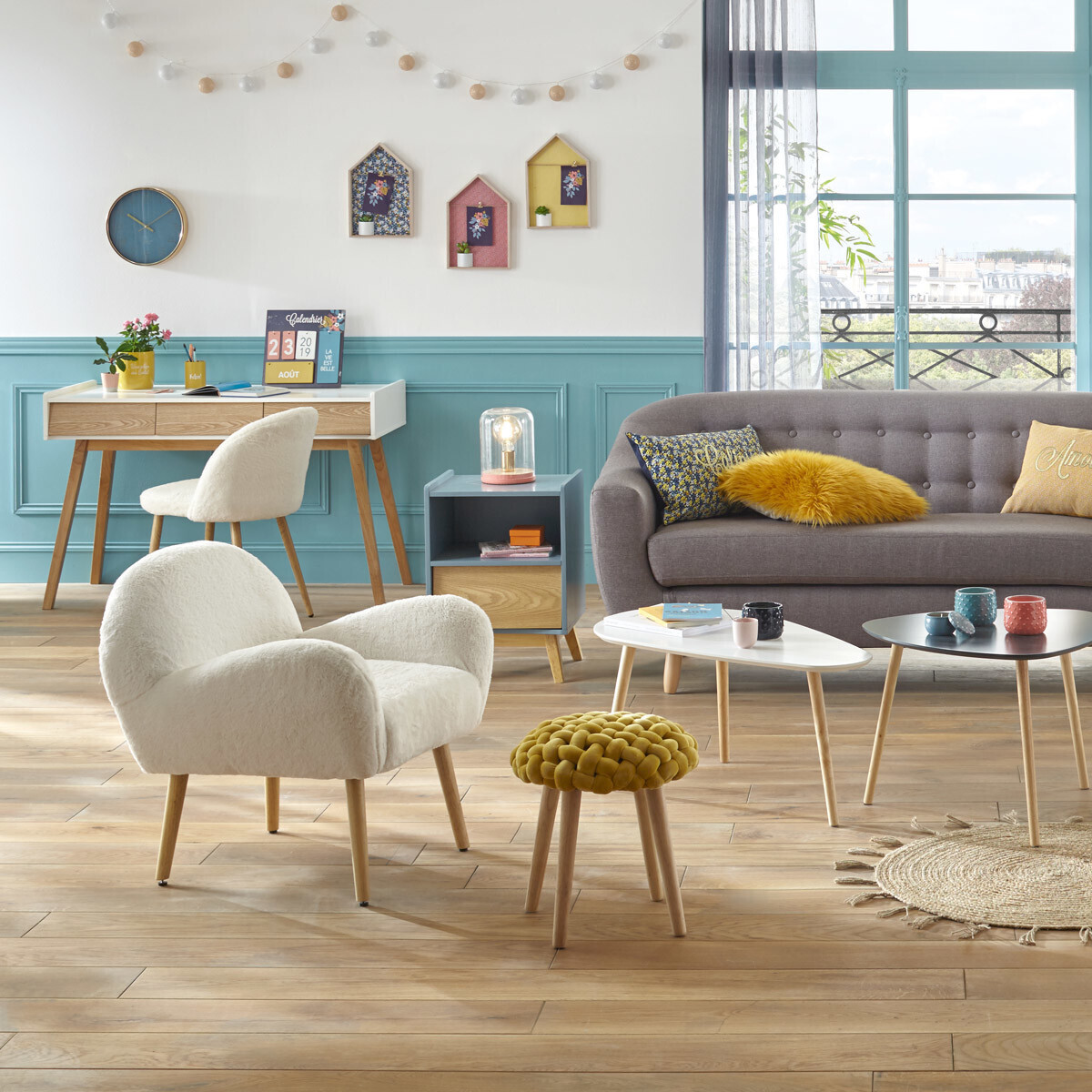 Stool "Akemi" Knit, Mustard yellow