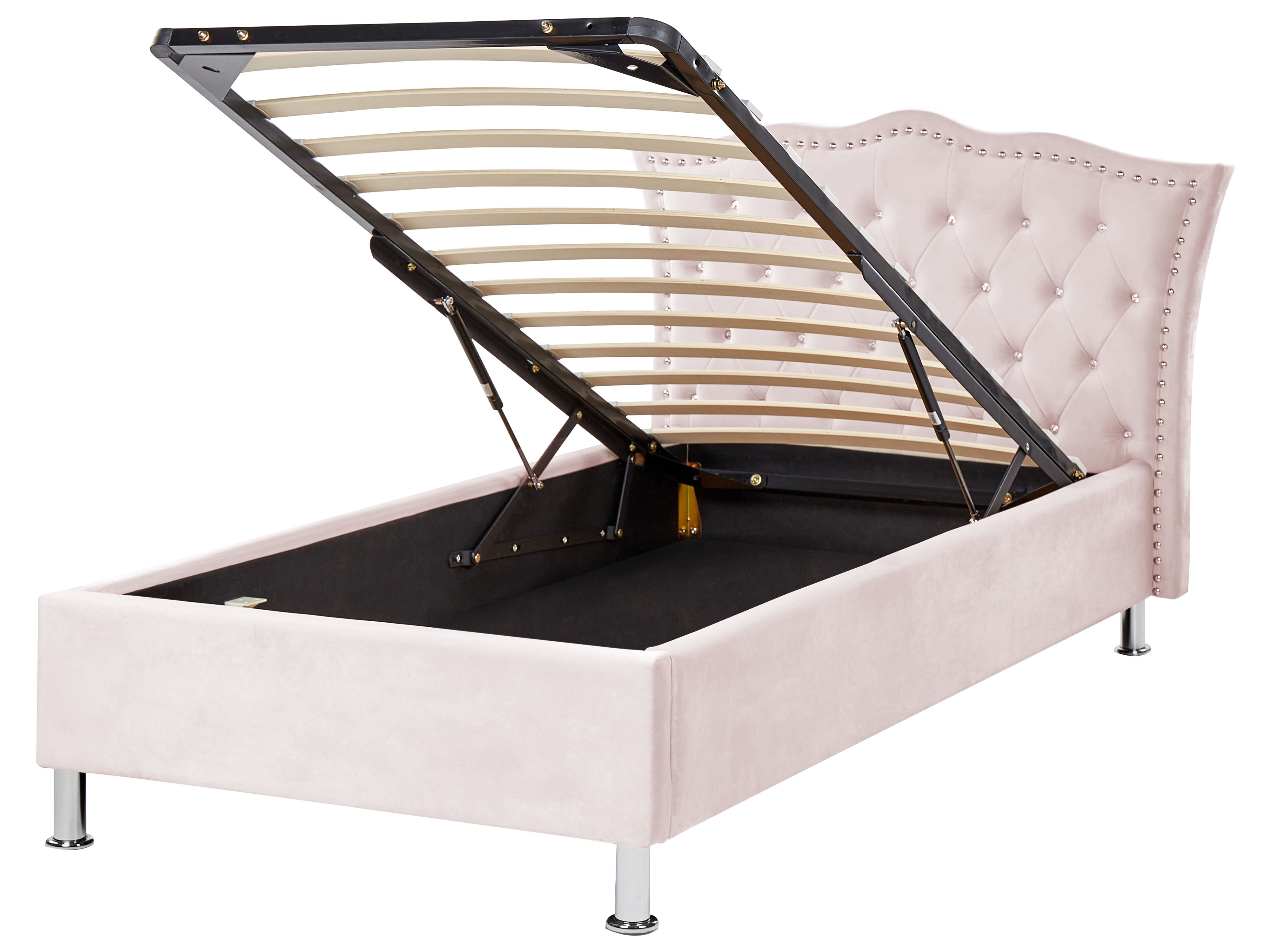 Ottoman Bed Velvet METZ 90 x 200 cm (EU Single) Pastel Pink