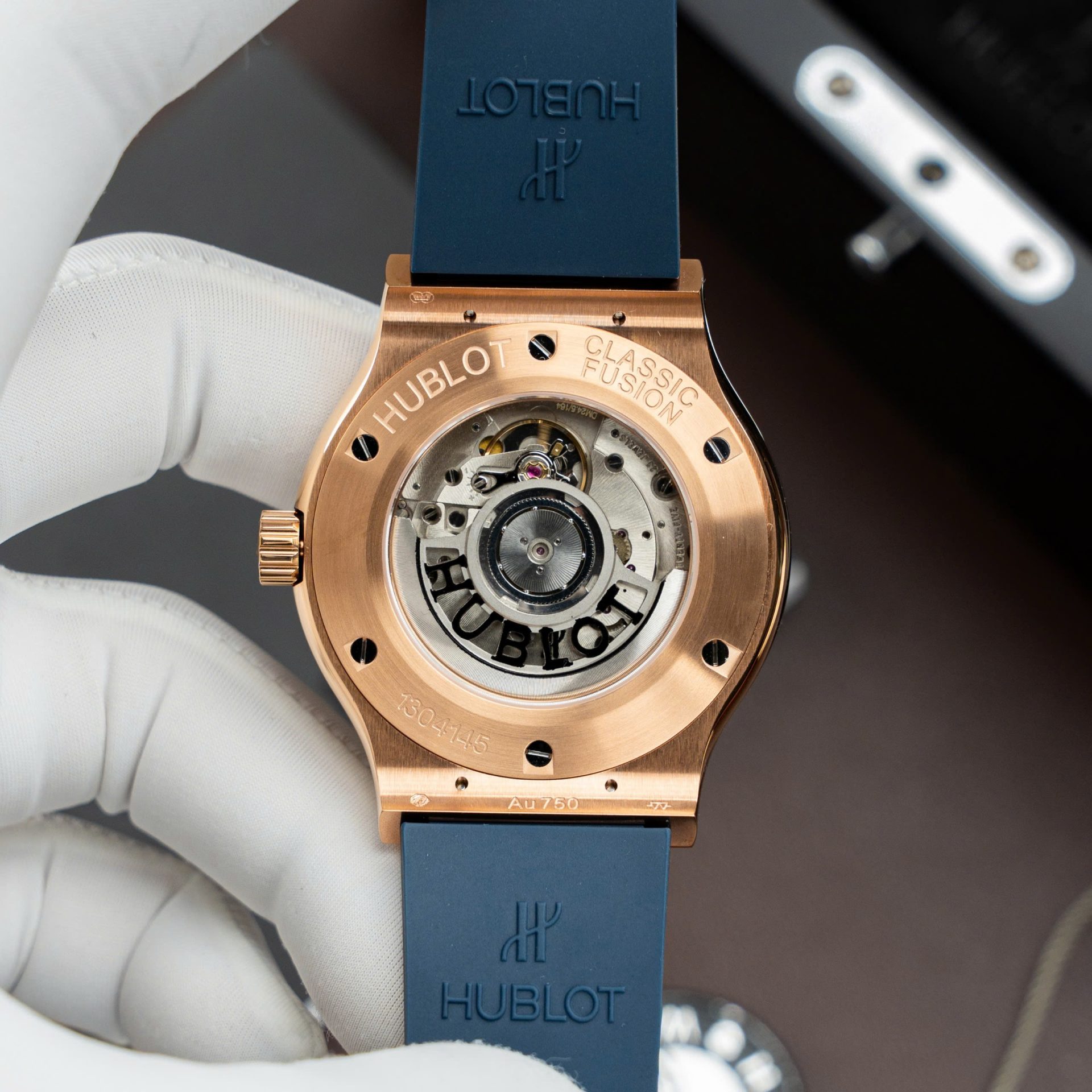 Hublot Copies Watches Classic Fusion King Gold Dial Blue Movement SW300 Rubber Strap 42mm - Top club