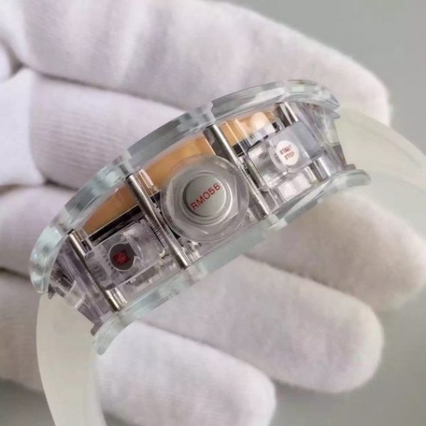 Replica Richard Mille RM011 Transparent Case RG/Black Bezel Skeleton Dial White Rubber Strap A7750 - Top club