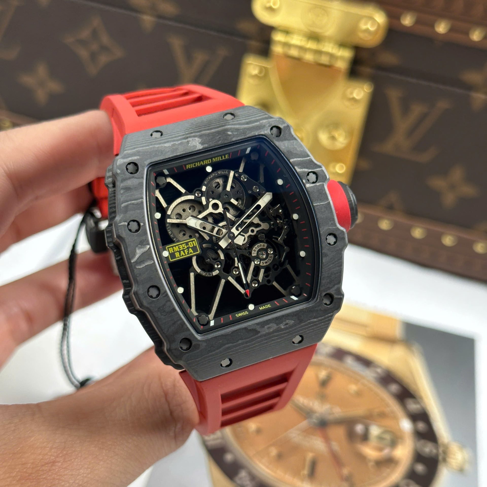 Richard Mille RM35-01 Rafael Nadal Carbon NTPT Copies Watches Red Rubber Strap ZF Factory 49,9x43mm - Top club