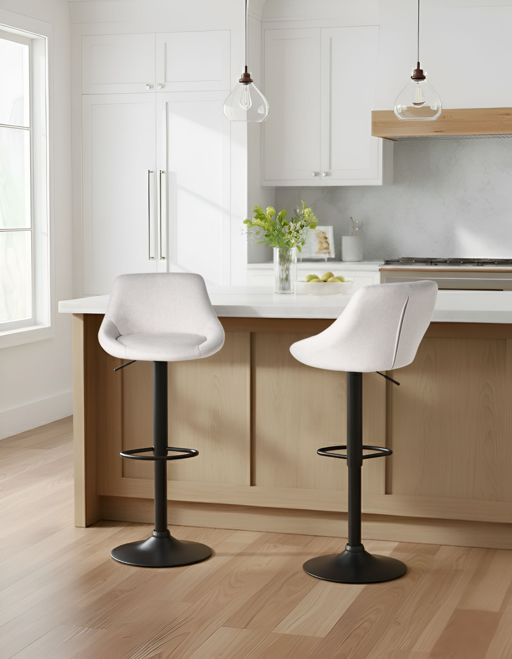 Set of 2 Bar Stools MEDULIN Fabric Swivel Light Grey