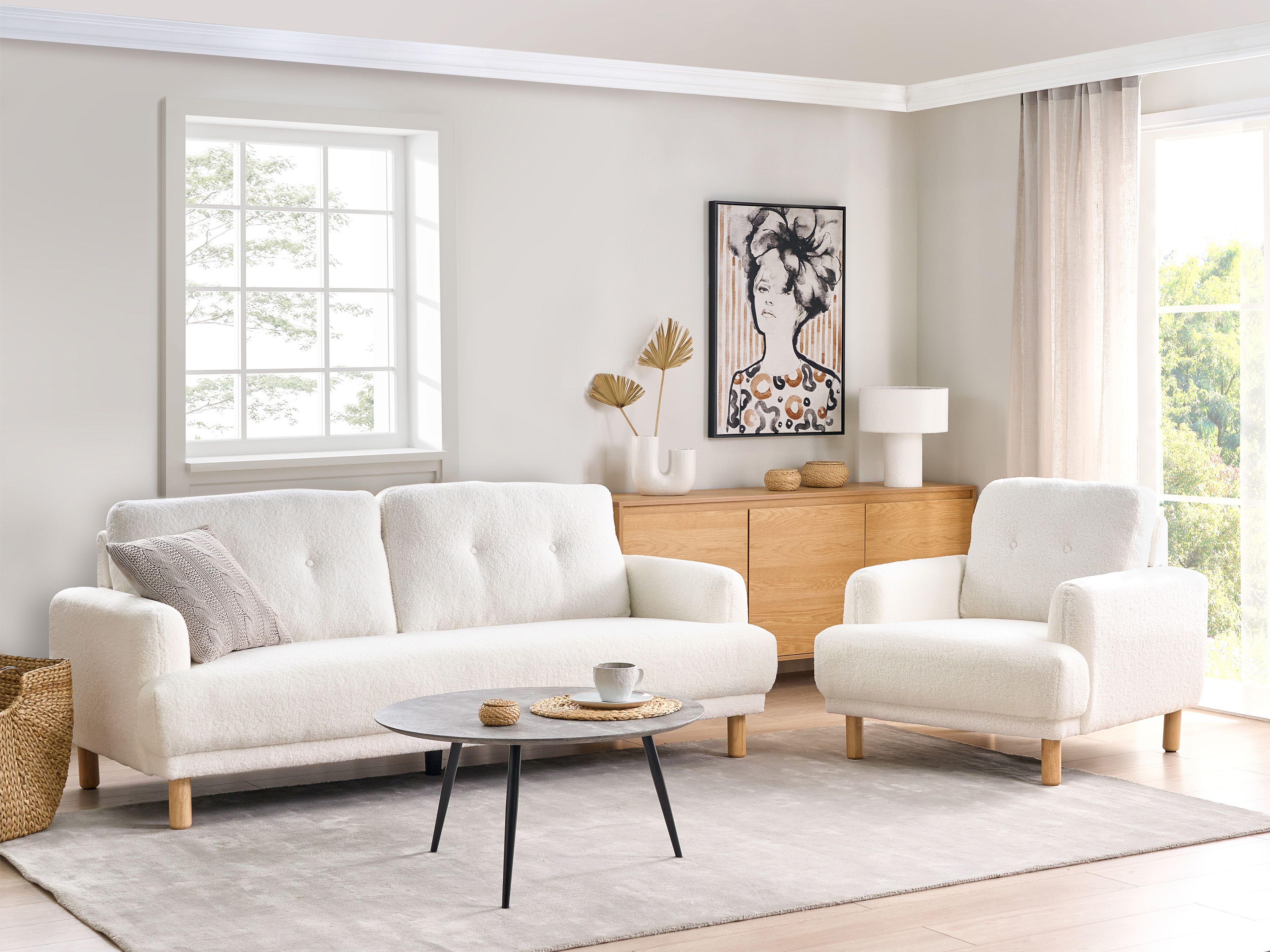 Sofa 3 Seater TUVE Boucle White