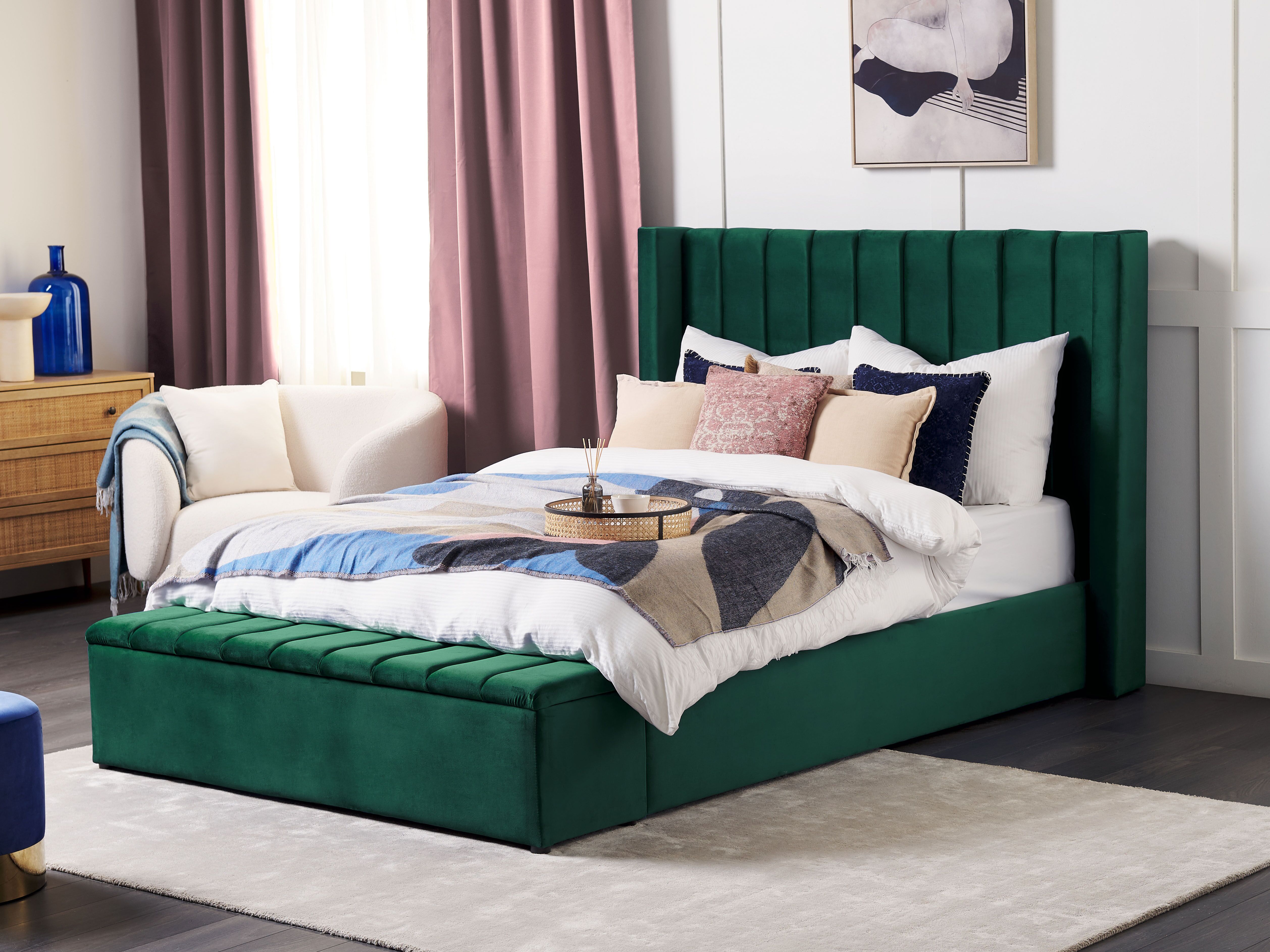 Bed with Storage Bench Velvet NOYERS 140 x 200 cm (EU Double) Emerald Green