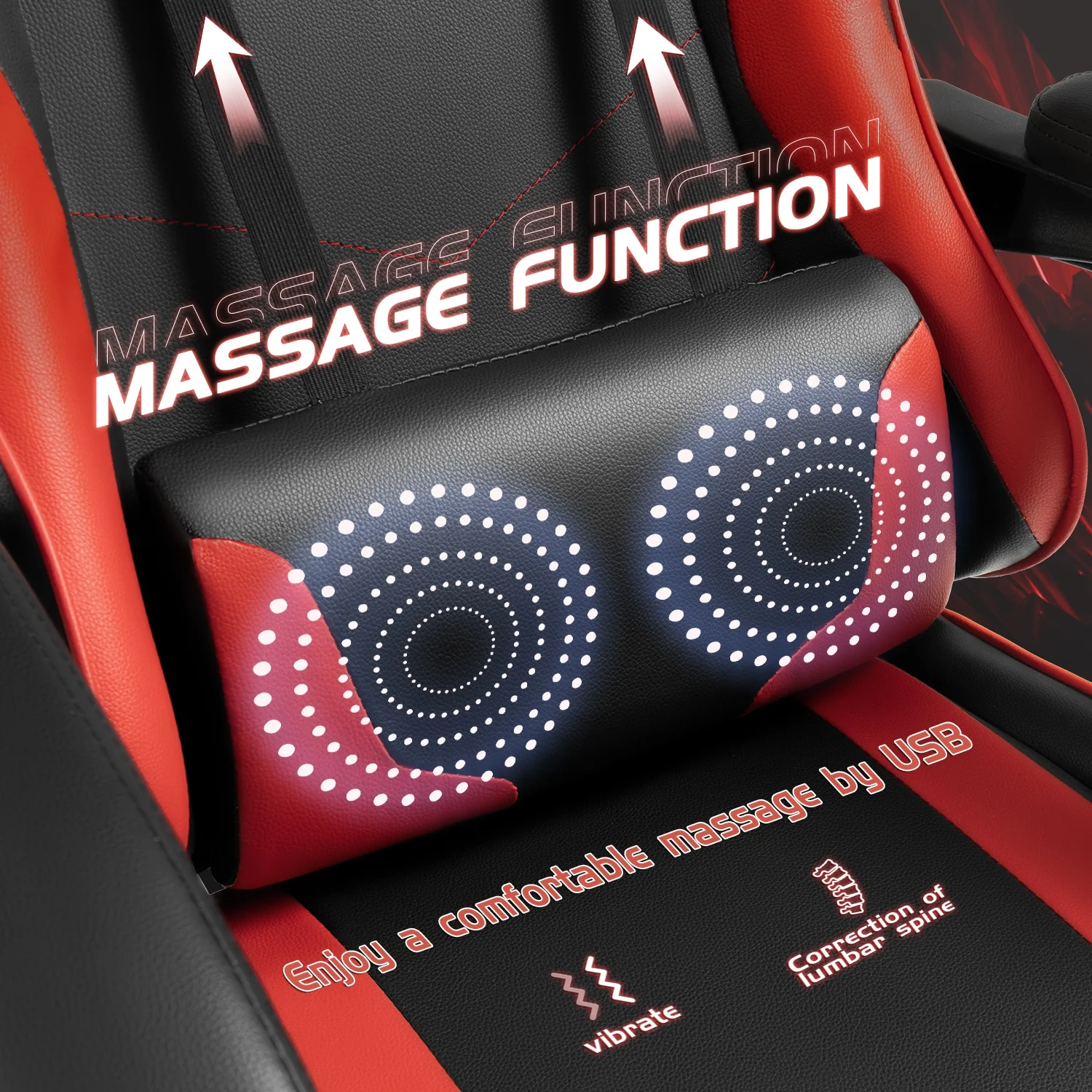 Lacoo PU Leather Gaming Chair Massage Ergonomic Gamer Chair Height Adjustable Computer Chair with Footrest & Lumbar Support, White - Image 47