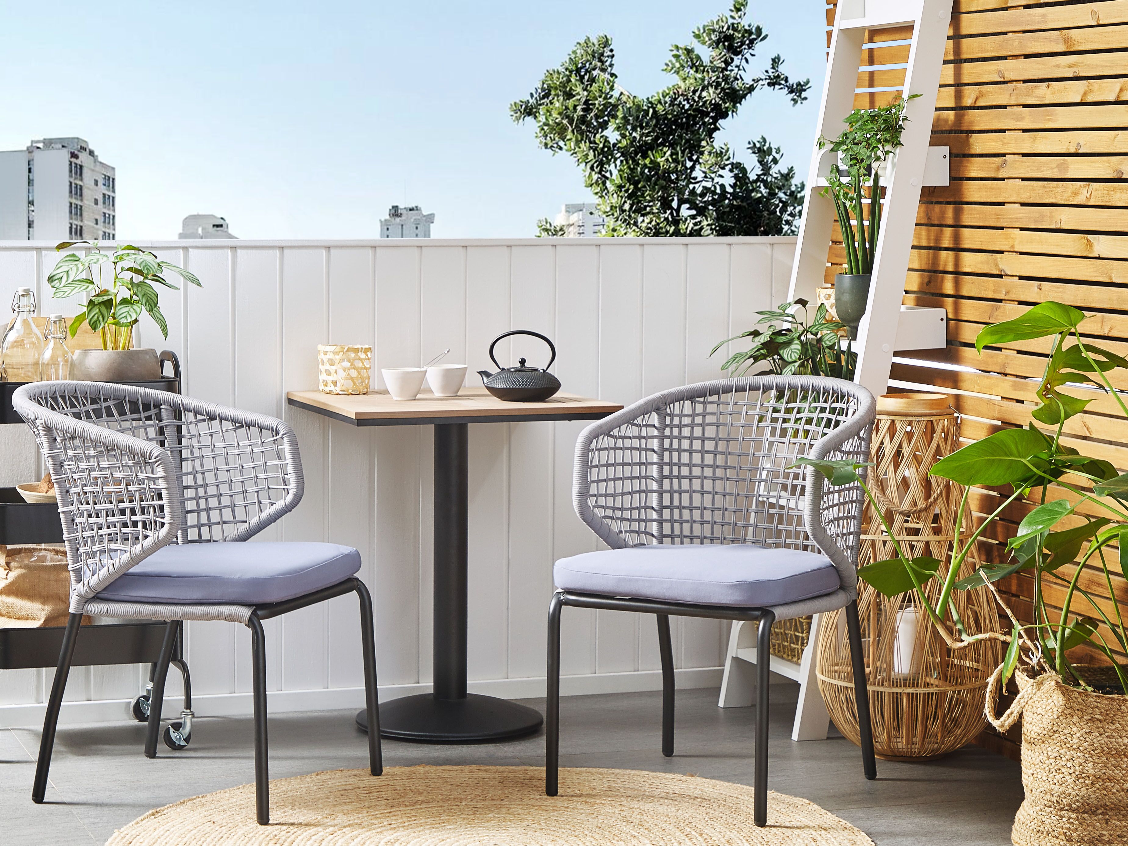 Bistro Set with Cushions PALMI Metal Grey