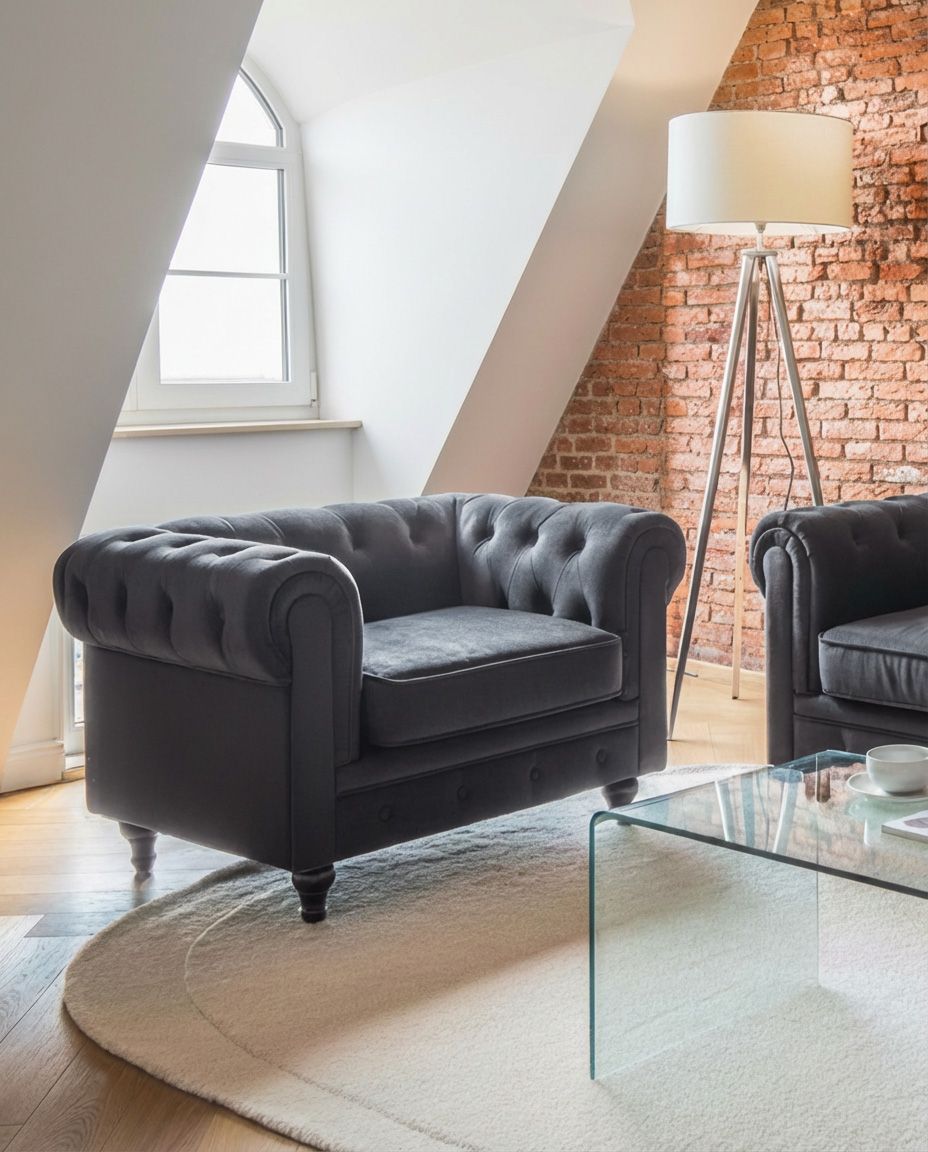 Armchair CHESTERFIELD Velvet Black