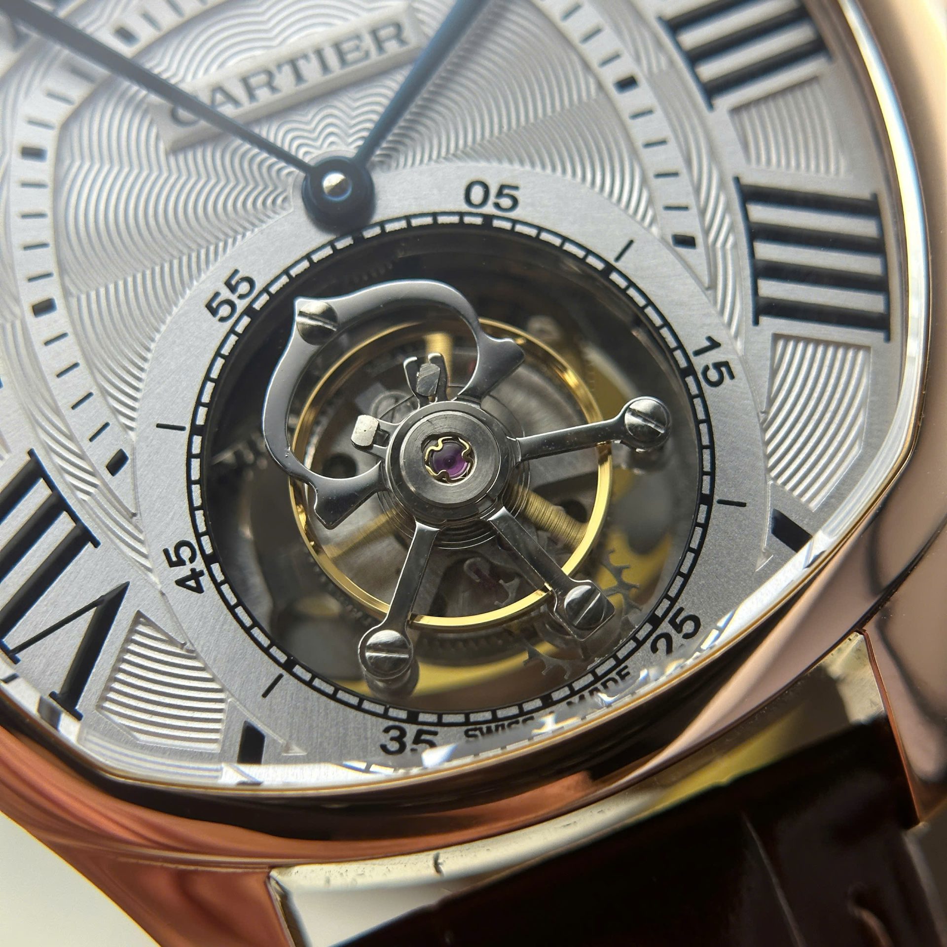 Cartier Drive Tourbillon Best Copies Watch Dial Guiloche Motif Leather Strap 41mm - Top club