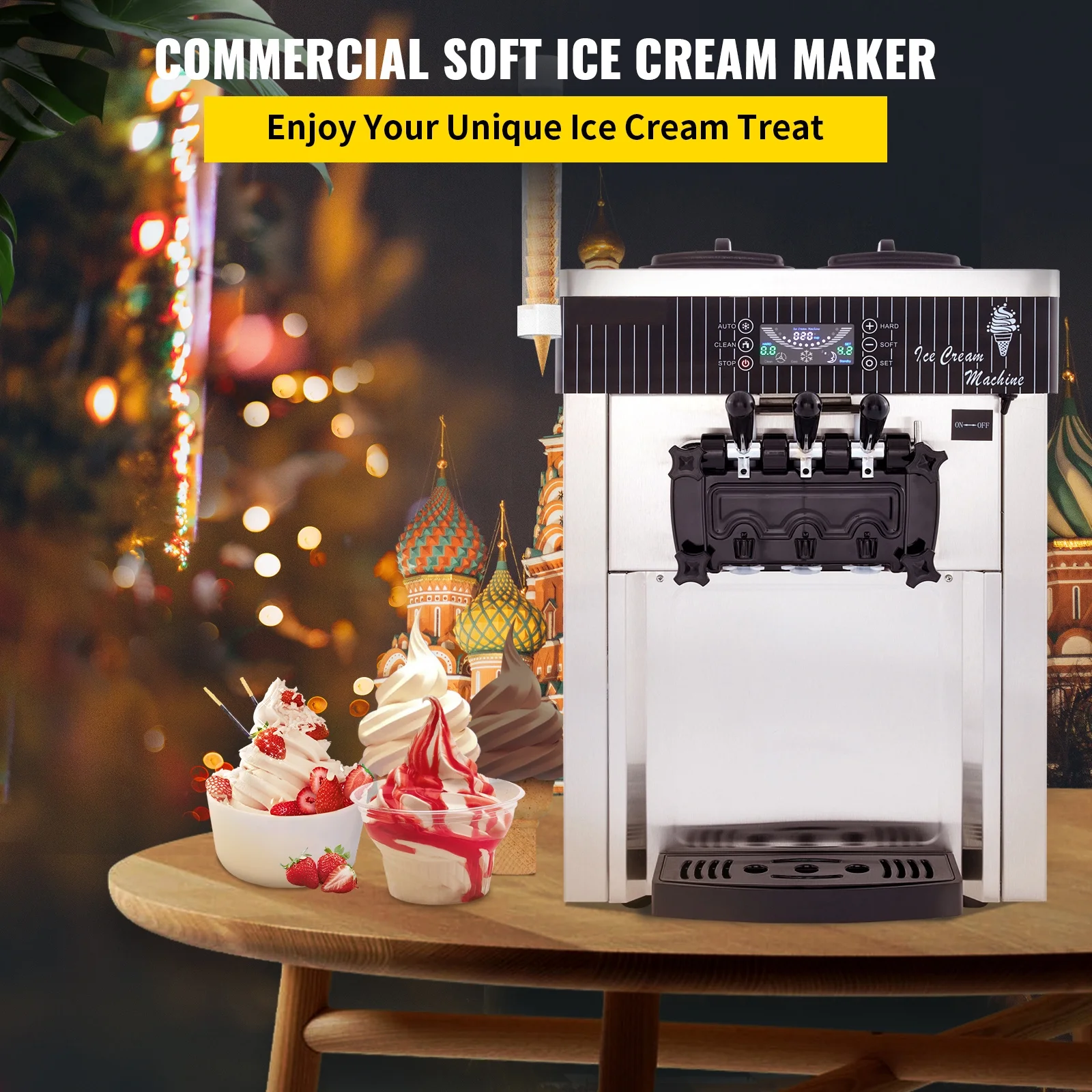 KFFKFF Commercial Ice Cream Maker 5.3 to 7.4 gph Soft Ice Cream with LED Display Self-Cleaning 3 Flavors Great for Restaurant Snack Bars, 2200-Watt, Silver