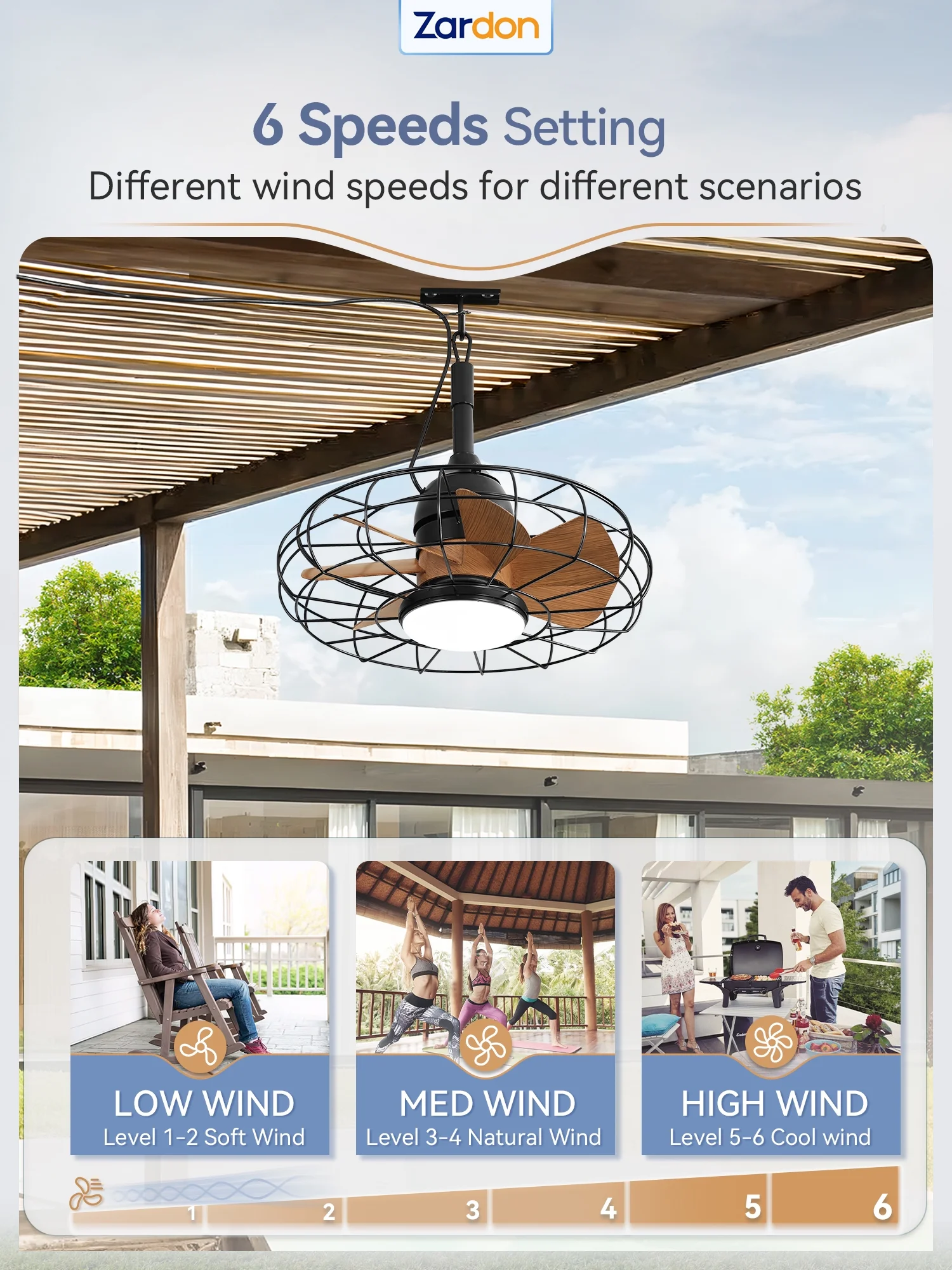 Zardon 20" Outdoor Ceiling Fan with Light and Remote, 7 Blades Caged Waterproof Gazebo Fan for Patio, Porch, Pergola Canopy, App Control - Image 32