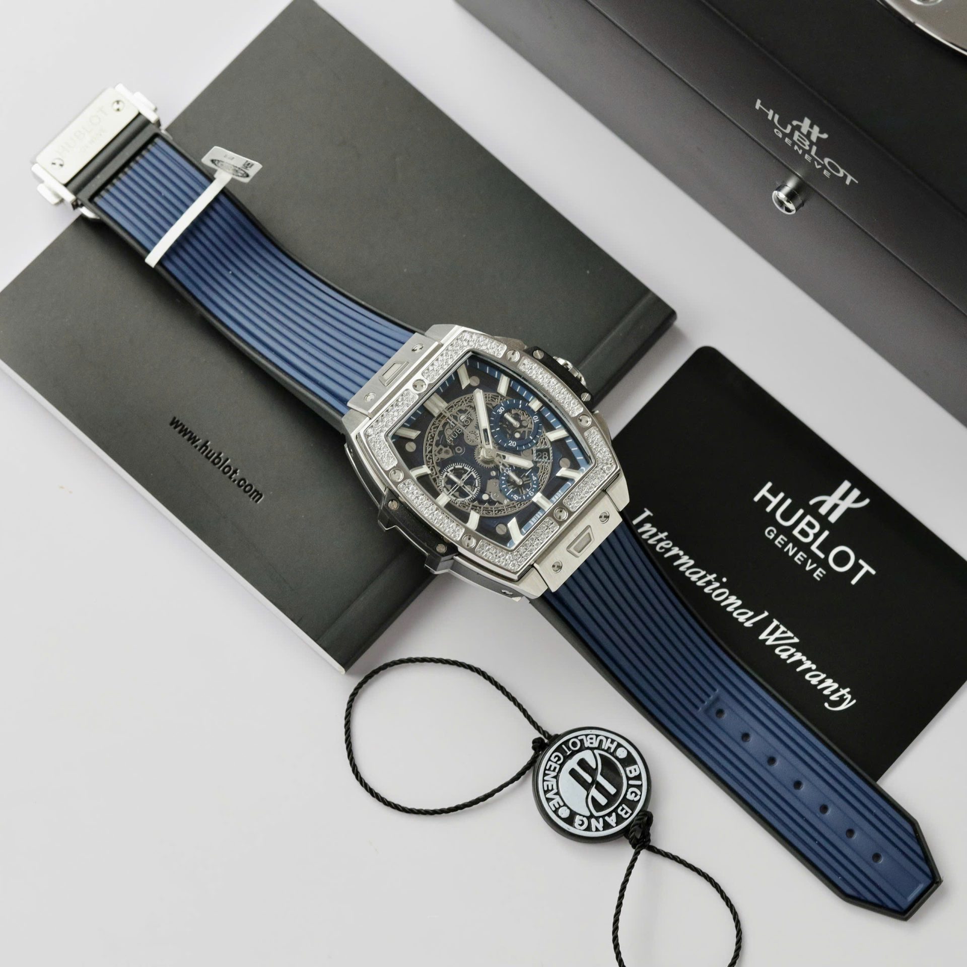 Hublot Spirit Of Big Bang Titanium Dial Blue Custom Moissanite Diamonds Hong Kong 42mm - Elite Watch Atelier