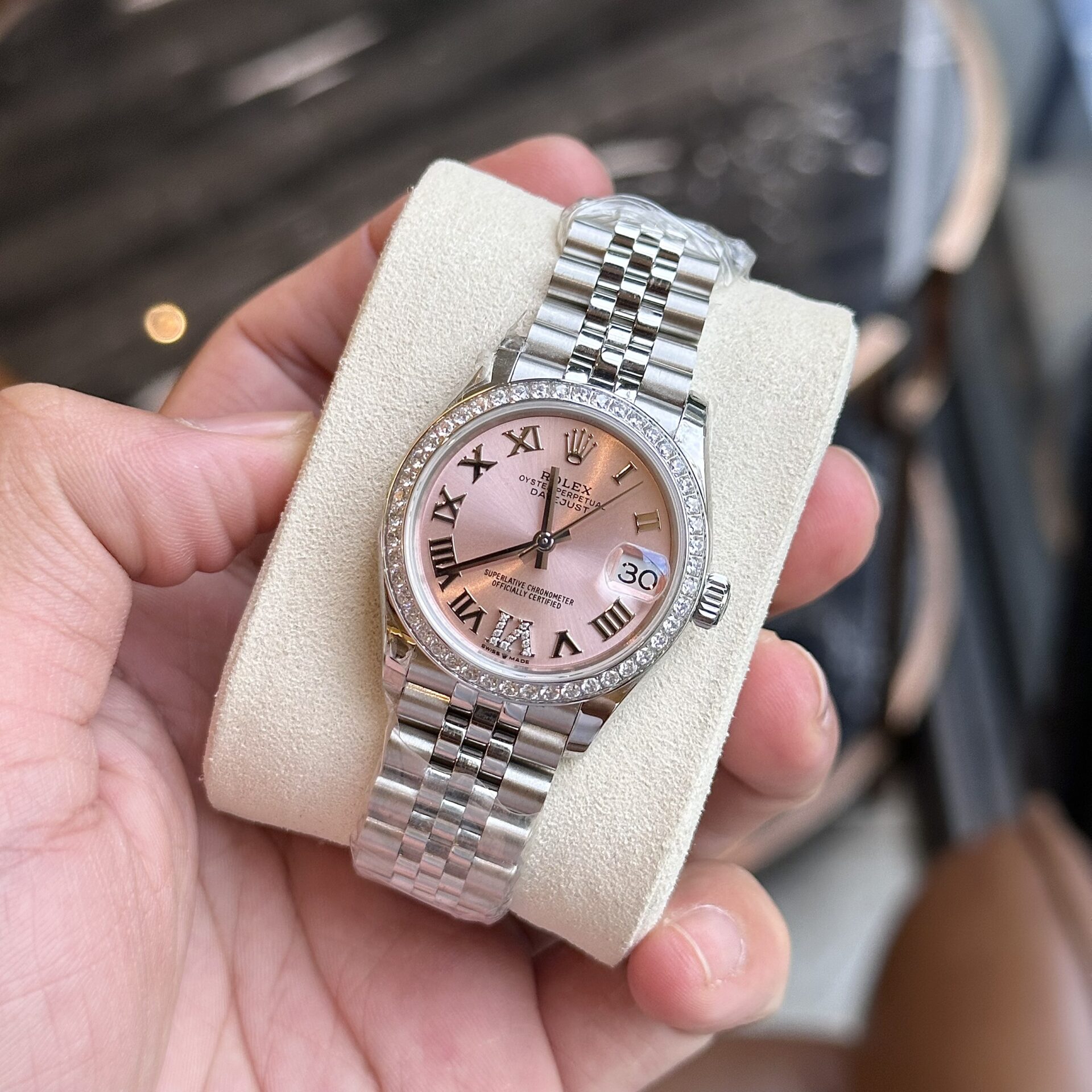 Rolex DateJust With Diamonds Pink Dial Replica Women s Watch EW 31mm - Elite Watch Atelier